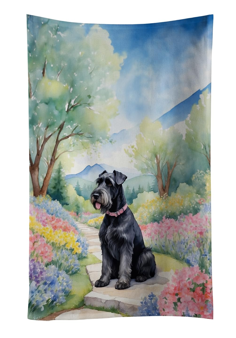 Carolines Treasures Giant Schnauzer Spring Path Kitchen Towel Dish Cloths Guest Hand Towel Decorative Bathroom Towel for Face,Tea, Dishcloth, Kitchen and Bath