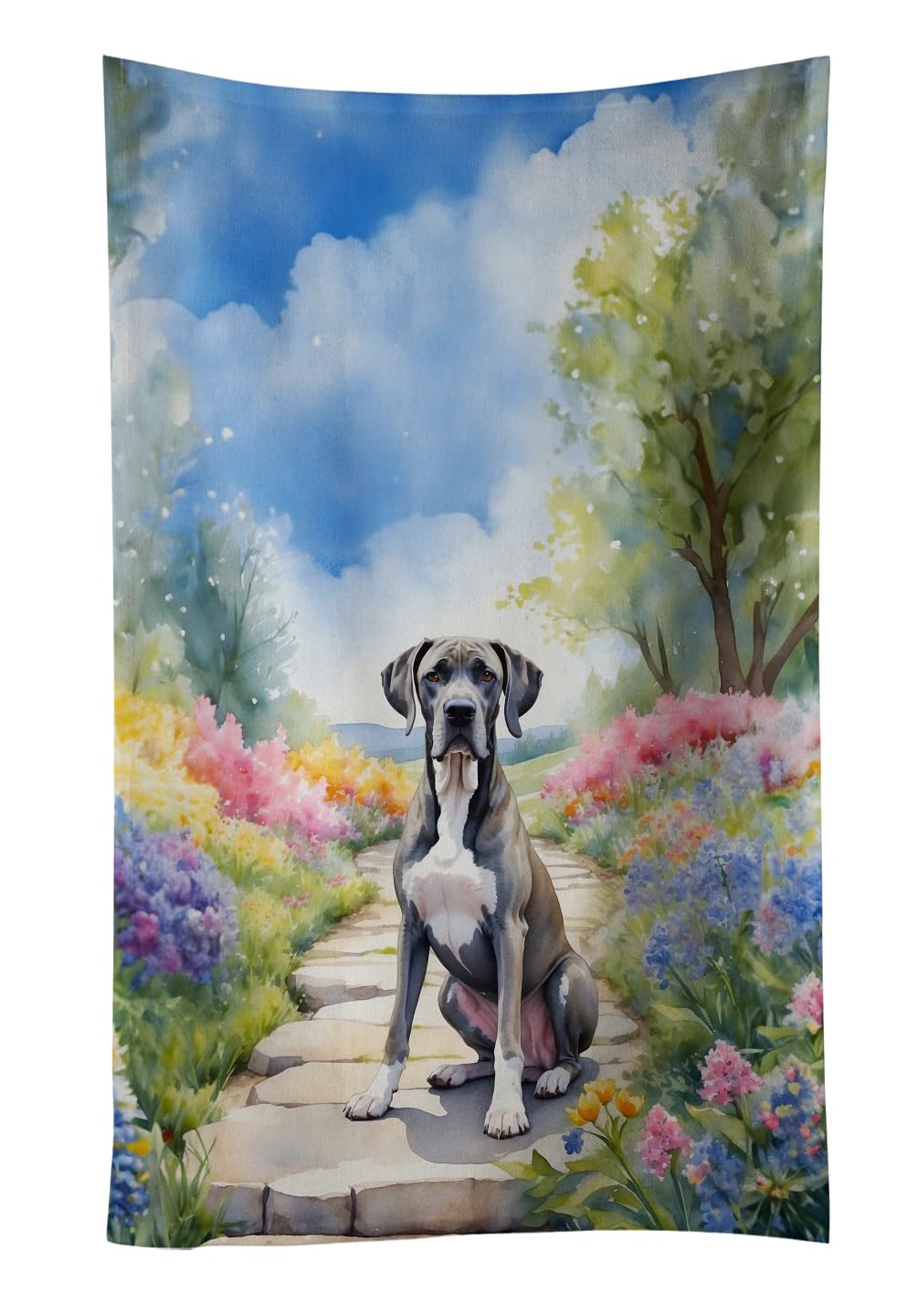 Carolines Treasures Great Dane Spring Path Kitchen Towel Dish Cloths Guest Hand Towel Decorative Bathroom Towel for Face,Tea, Dishcloth, Kitchen and Bath