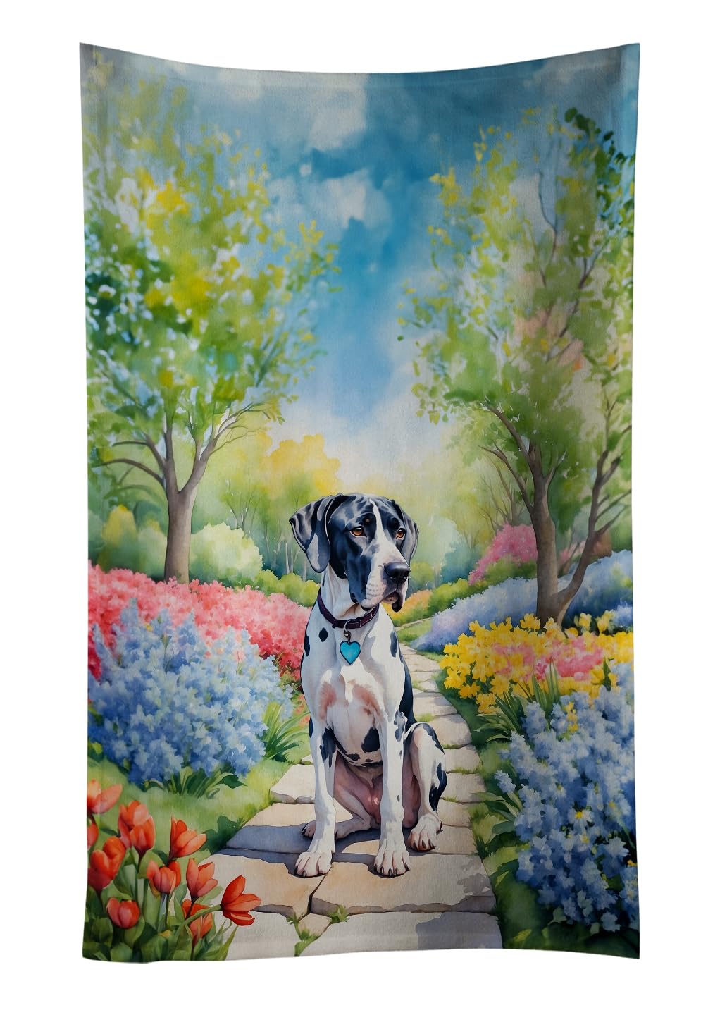 Carolines Treasures Great Dane Spring Path Kitchen Towel Dish Cloths Guest Hand Towel Decorative Bathroom Towel for Face,Tea, Dishcloth, Kitchen and Bath
