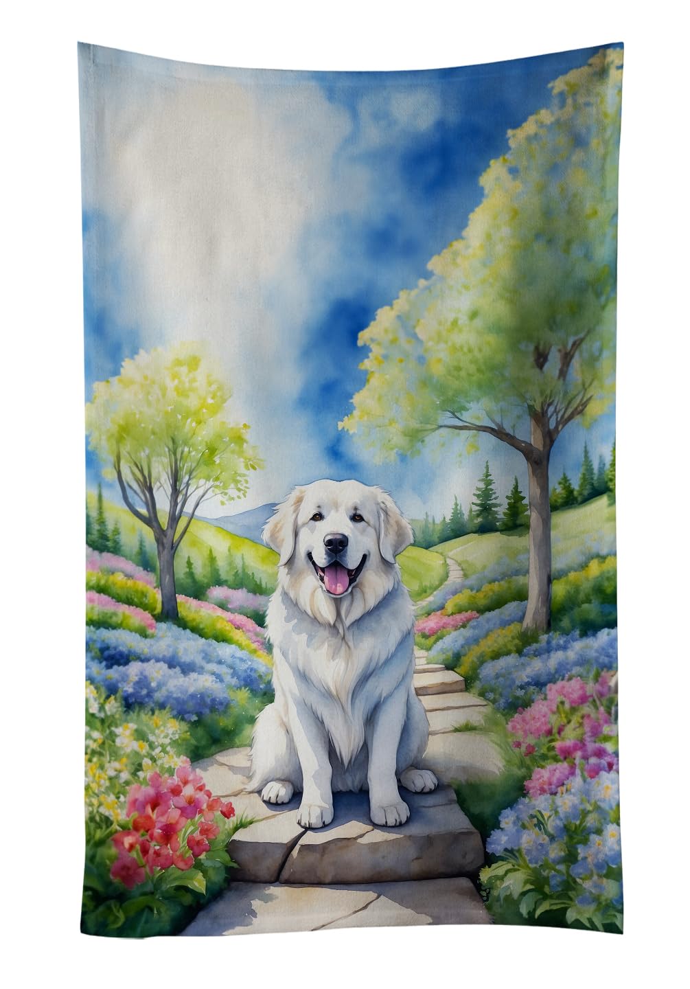 Carolines Treasures Great Pyrenees Spring Path Kitchen Towel Dish Cloths Guest Hand Towel Decorative Bathroom Towel for Face,Tea, Dishcloth, Kitchen and Bath