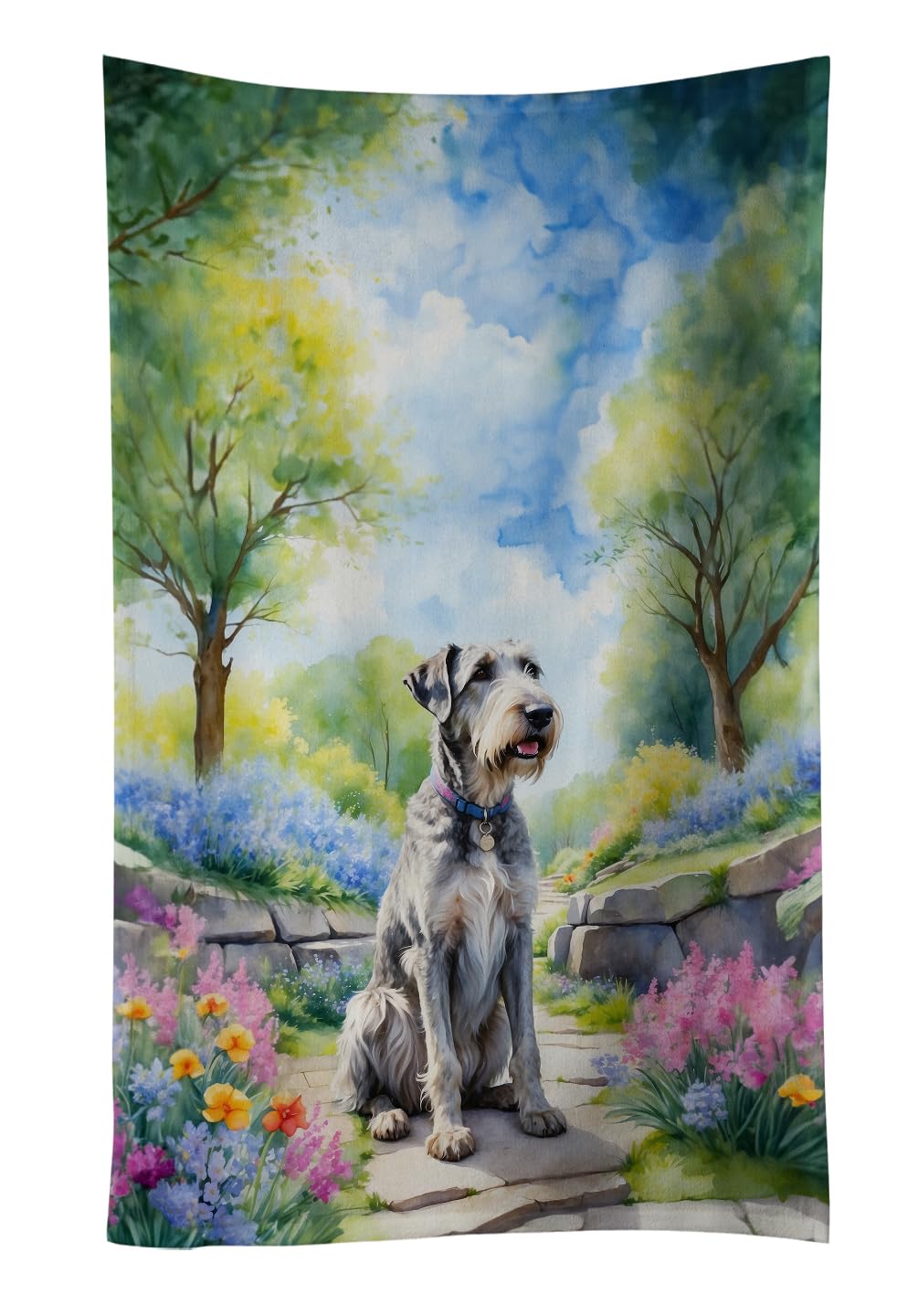 Carolines Treasures Irish Wolfhound Spring Path Kitchen Towel Dish Cloths Guest Hand Towel Decorative Bathroom Towel for Face,Tea, Dishcloth, Kitchen and Bath