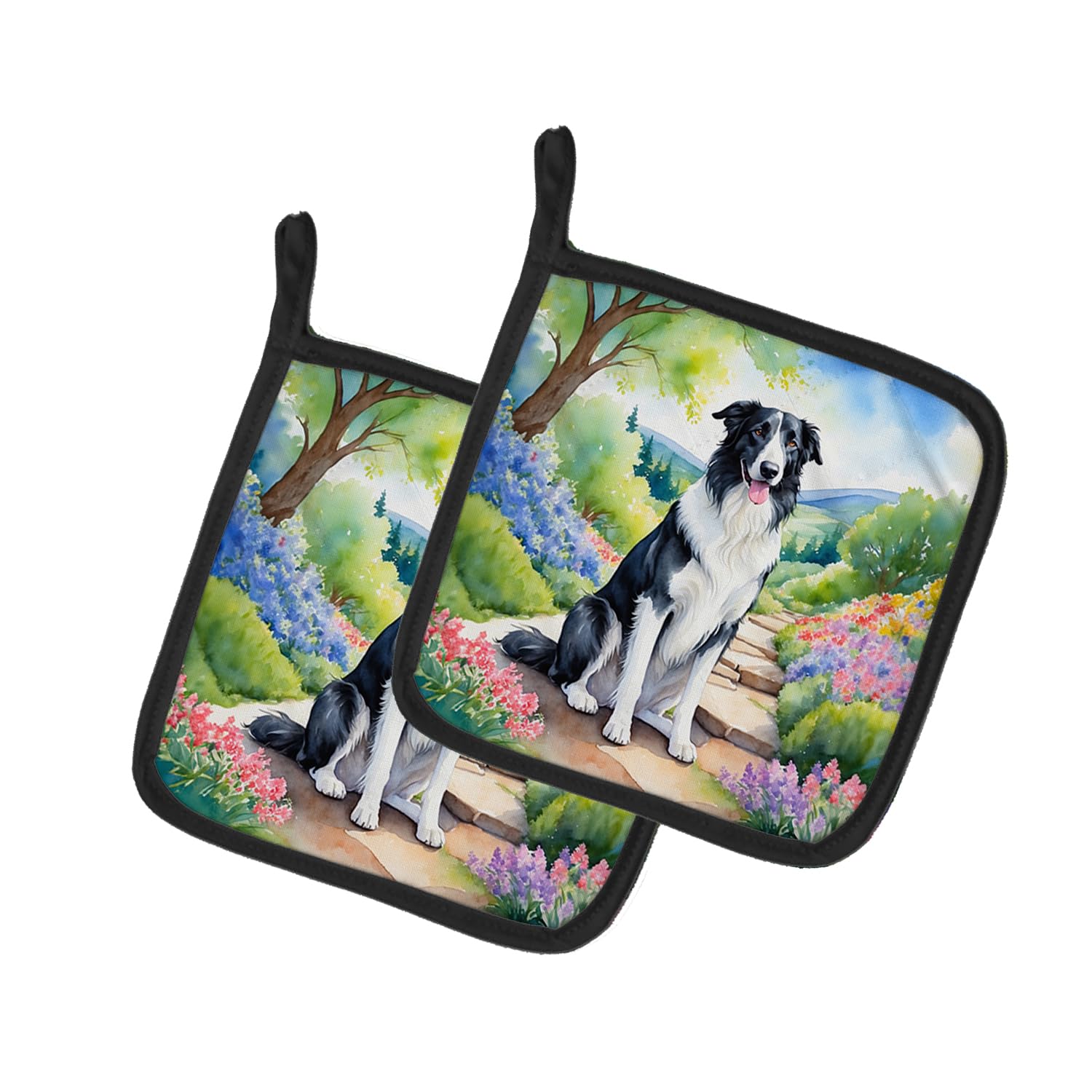 Carolines Treasures Borzoi Spring Path Pair of Pot Holders Kitchen Heat Resistant Pot Holders Sets Oven Hot Pads for Cooking Baking BBQ, 7 1/2 x 7 1/2