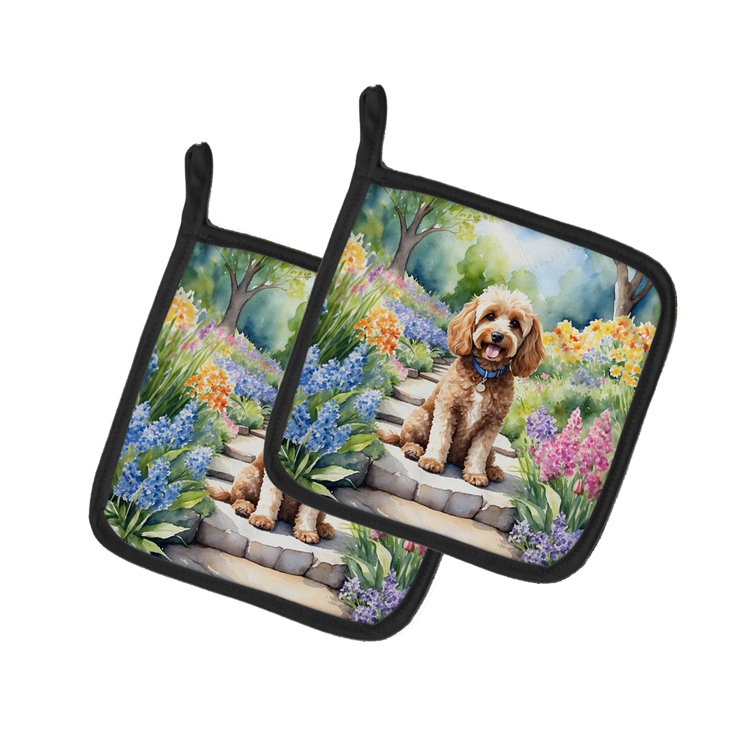 Carolines Treasures Cockapoo Spring Path Pair of Pot Holders Kitchen Heat Resistant Pot Holders Sets Oven Hot Pads for Cooking Baking BBQ, 7 1/2 x 7 1/2