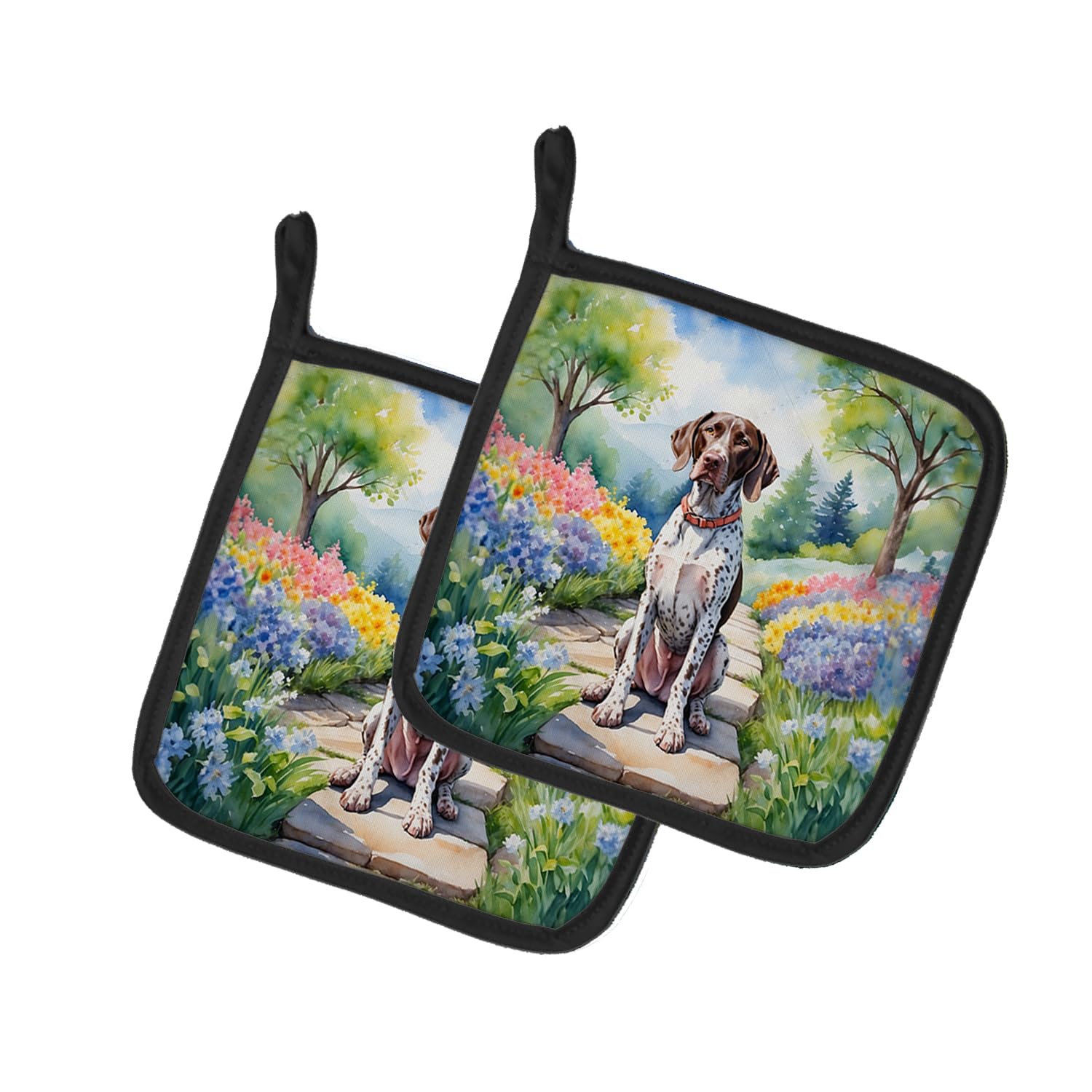 Carolines Treasures German Shorthaired Pointer Spring Path Pair of Pot Holders Kitchen Heat Resistant Pot Holders Sets Oven Hot Pads for Cooking Baking BBQ, 7 1/2 x 7 1/2