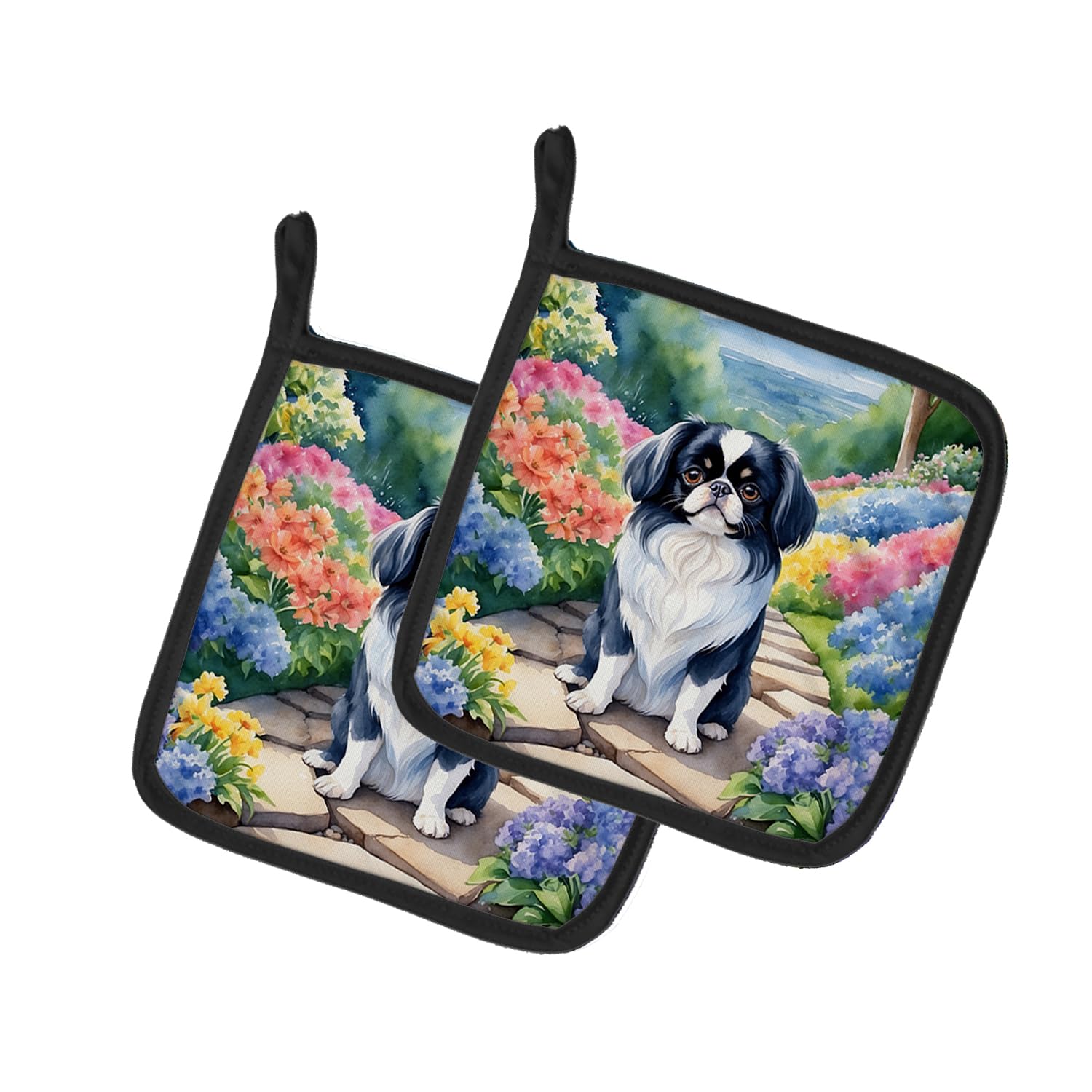 Carolines Treasures Japanese Chin Spring Path Pair of Pot Holders Kitchen Heat Resistant Pot Holders Sets Oven Hot Pads for Cooking Baking BBQ, 7 1/2 x 7 1/2