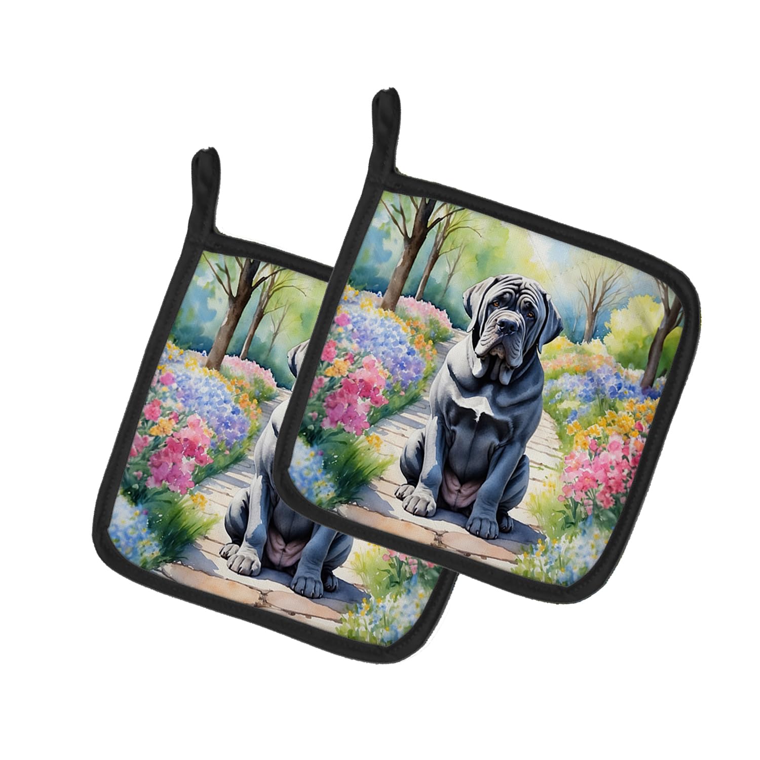 Carolines Treasures Neapolitan Mastiff Spring Path Pair of Pot Holders Kitchen Heat Resistant Pot Holders Sets Oven Hot Pads for Cooking Baking BBQ, 7 1/2 x 7 1/2