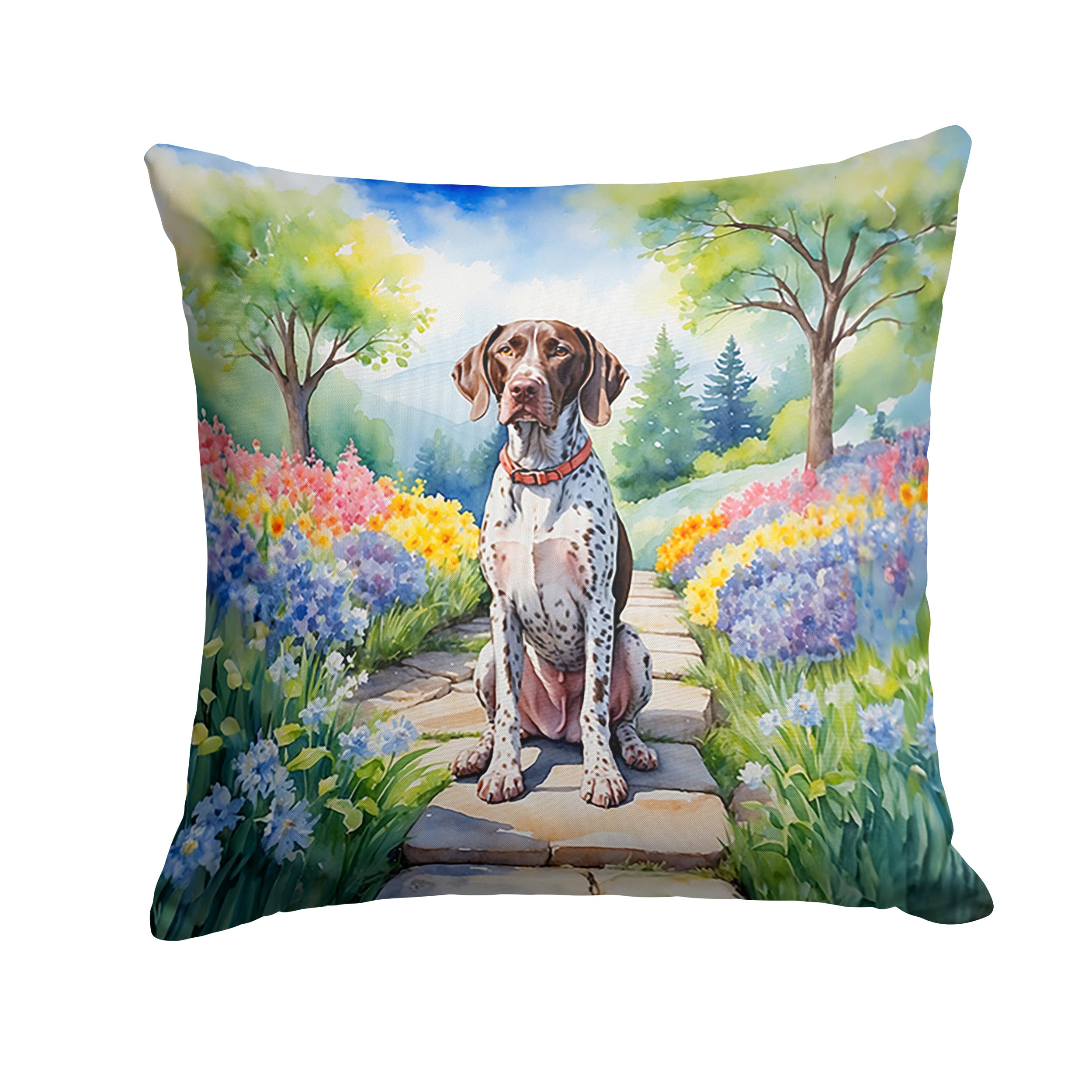 Carolines Treasures German Shorthaired Pointer Spring Path Throw Pillow Machine Washable, Indoor Outdoor Decorative Pillow for Couch, Bed or Patio, 14Hx14W