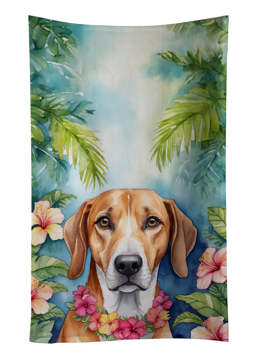 Carolines Treasures American Foxhound Luau Kitchen Towel Dish Cloths Guest Hand Towel Decorative Bathroom Towel for Face,Tea, Dishcloth, Kitchen and Bath