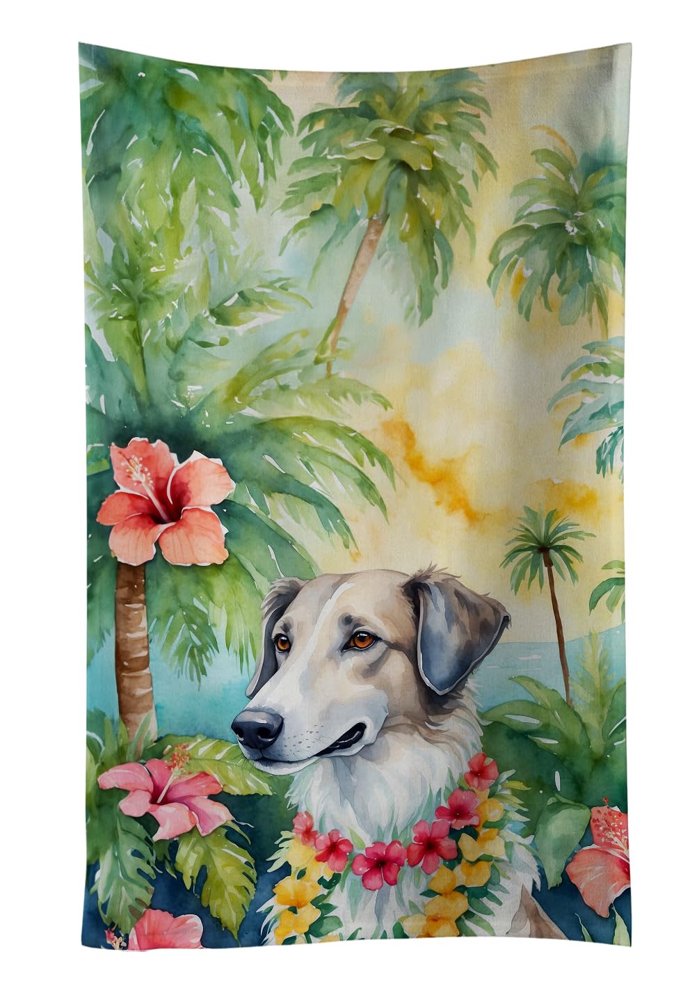 Carolines Treasures Borzoi Luau Kitchen Towel Dish Cloths Guest Hand Towel Decorative Bathroom Towel for Face,Tea, Dishcloth, Kitchen and Bath
