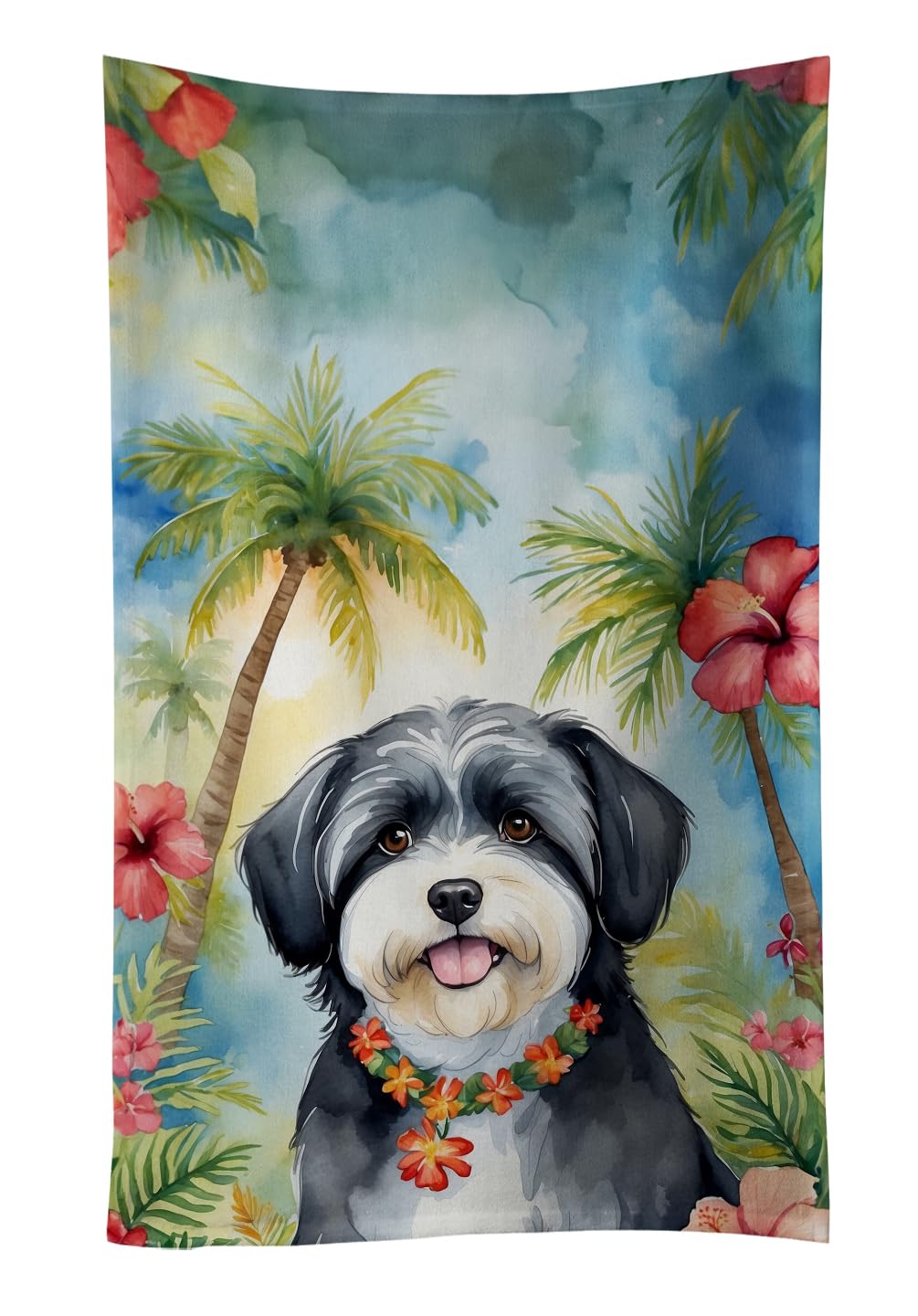 Carolines Treasures Havanese Luau Kitchen Towel Dish Cloths Guest Hand Towel Decorative Bathroom Towel for Face,Tea, Dishcloth, Kitchen and Bath