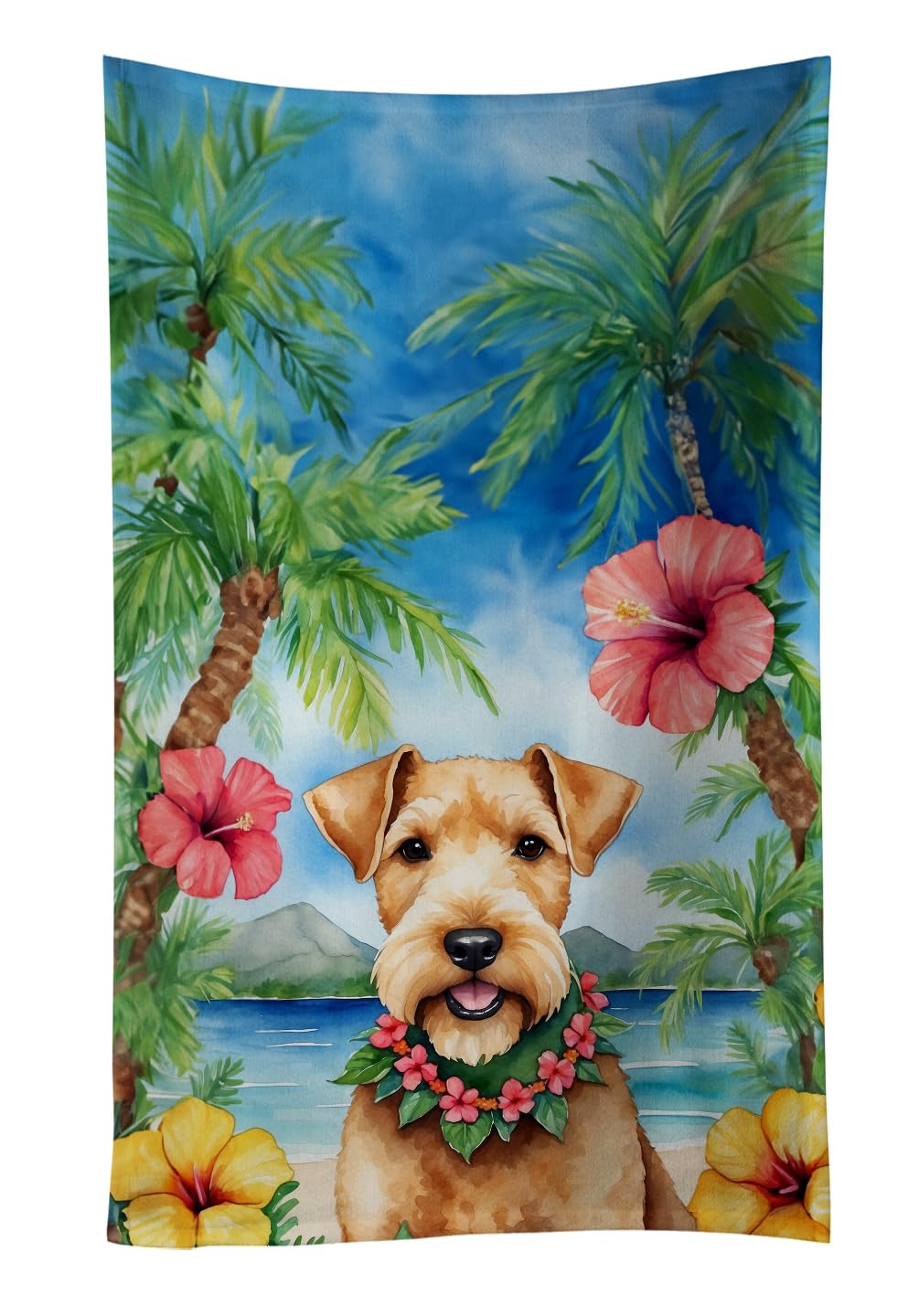 Carolines Treasures Lakeland Terrier Luau Kitchen Towel Dish Cloths Guest Hand Towel Decorative Bathroom Towel for Face,Tea, Dishcloth, Kitchen and Bath