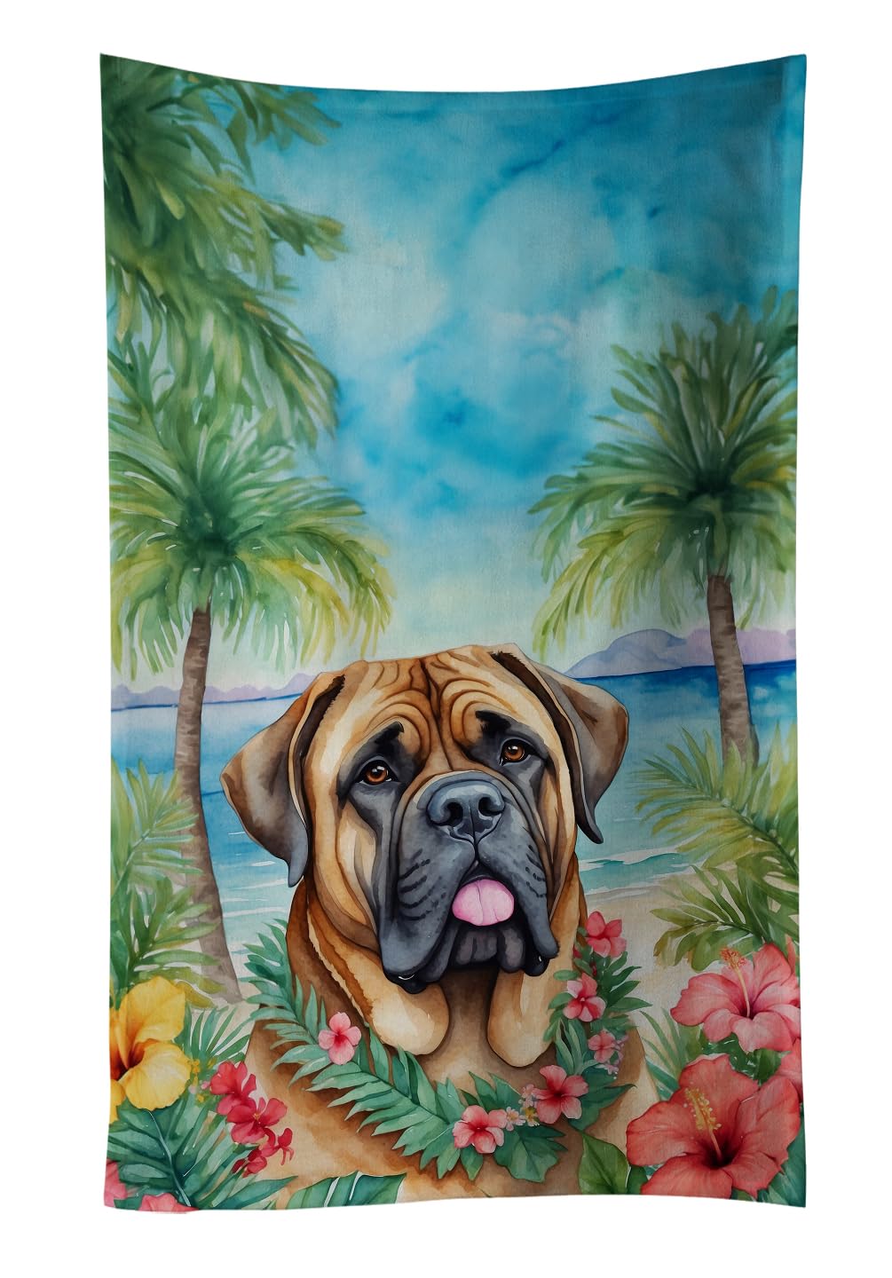 Carolines Treasures Mastiff Luau Kitchen Towel Dish Cloths Guest Hand Towel Decorative Bathroom Towel for Face,Tea, Dishcloth, Kitchen and Bath