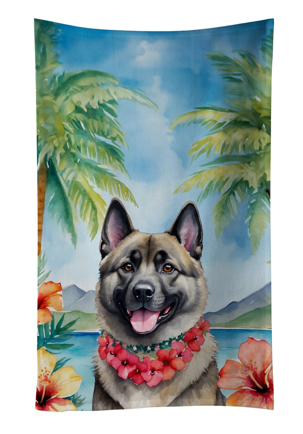 Carolines Treasures Norwegian Elkhound Luau Kitchen Towel Dish Cloths Guest Hand Towel Decorative Bathroom Towel for Face,Tea, Dishcloth, Kitchen and Bath