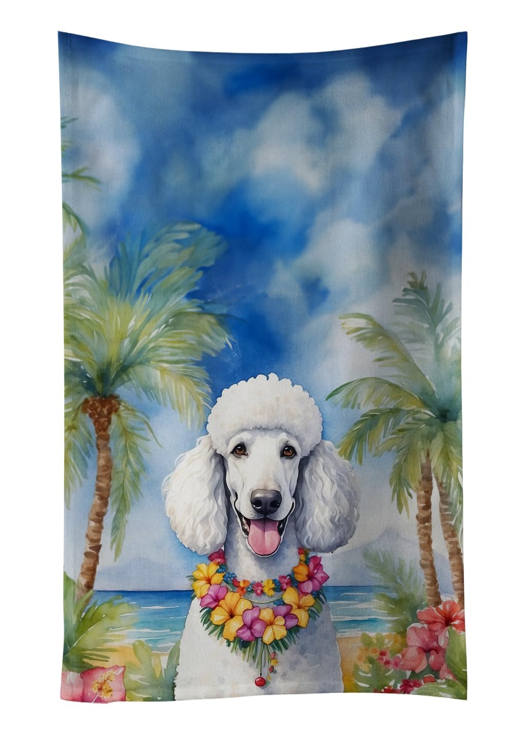 Carolines Treasures White Poodle Luau Kitchen Towel Dish Cloths Guest Hand Towel Decorative Bathroom Towel for Face,Tea, Dishcloth, Kitchen and Bath