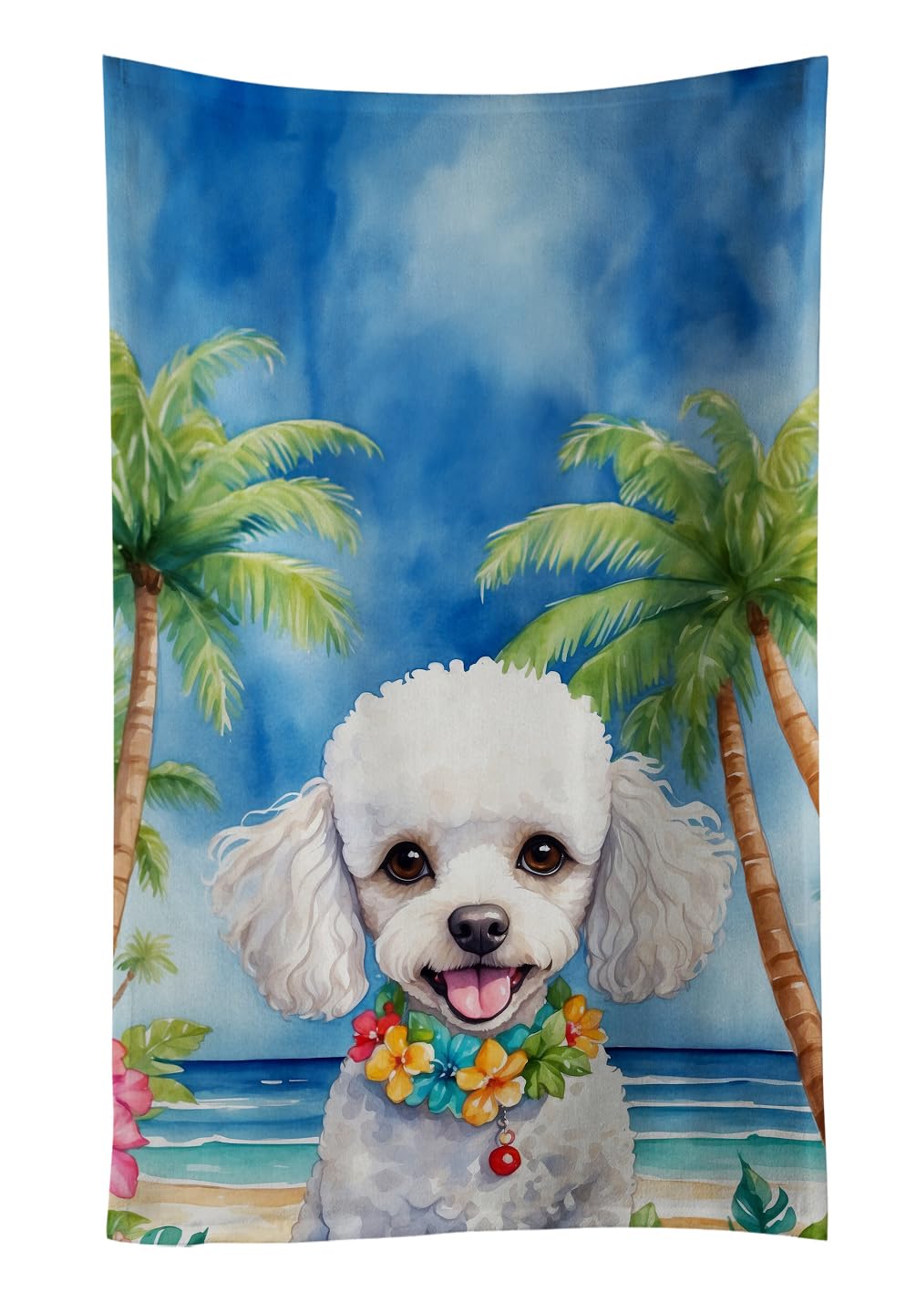 Carolines Treasures White Poodle Luau Kitchen Towel Dish Cloths Guest Hand Towel Decorative Bathroom Towel for Face,Tea, Dishcloth, Kitchen and Bath