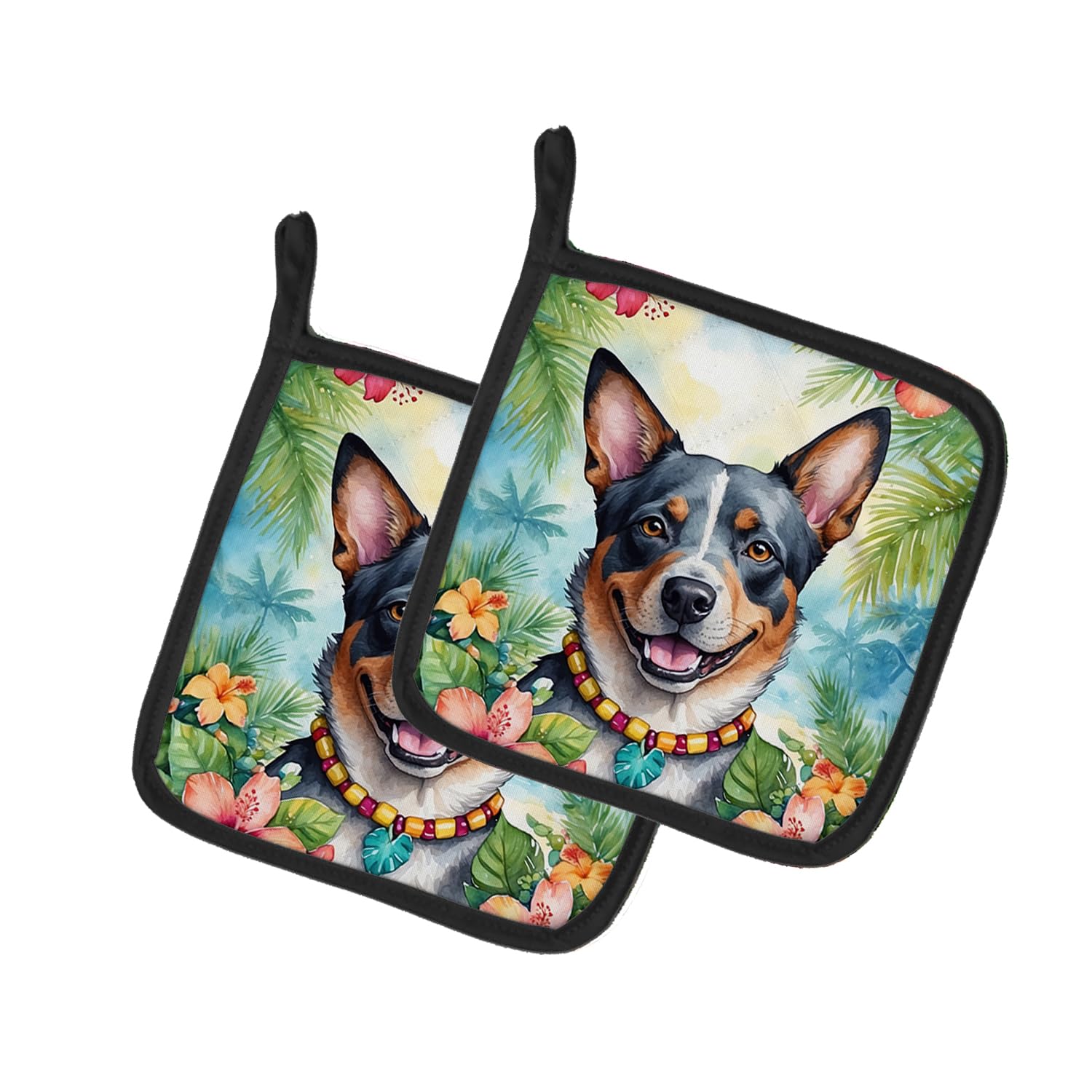 Carolines Treasures Australian Cattle Dog Luau Pair of Pot Holders Kitchen Heat Resistant Pot Holders Sets Oven Hot Pads for Cooking Baking BBQ, 7 1/2 x 7 1/2
