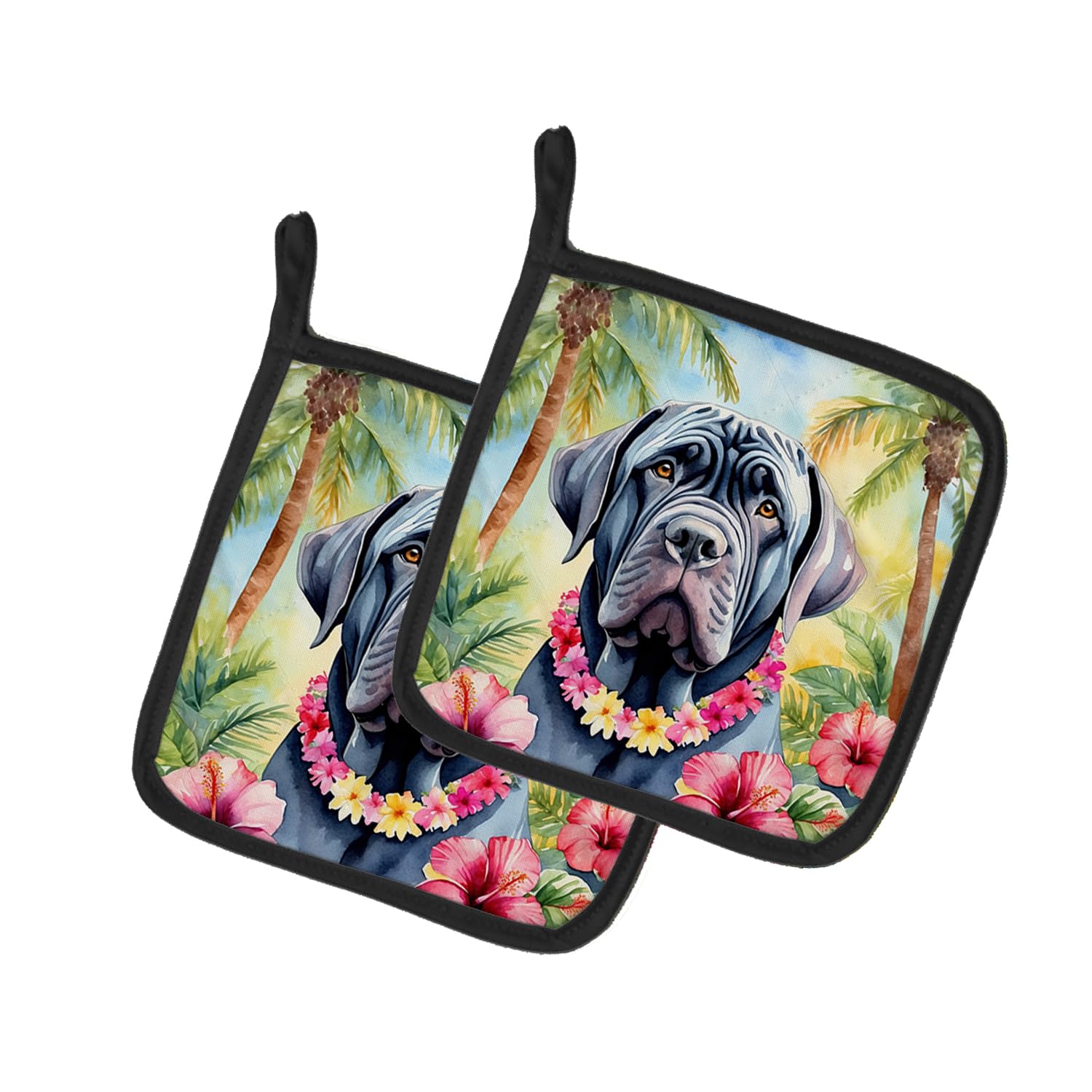 Carolines Treasures Neapolitan Mastiff Luau Pair of Pot Holders Kitchen Heat Resistant Pot Holders Sets Oven Hot Pads for Cooking Baking BBQ, 7 1/2 x 7 1/2