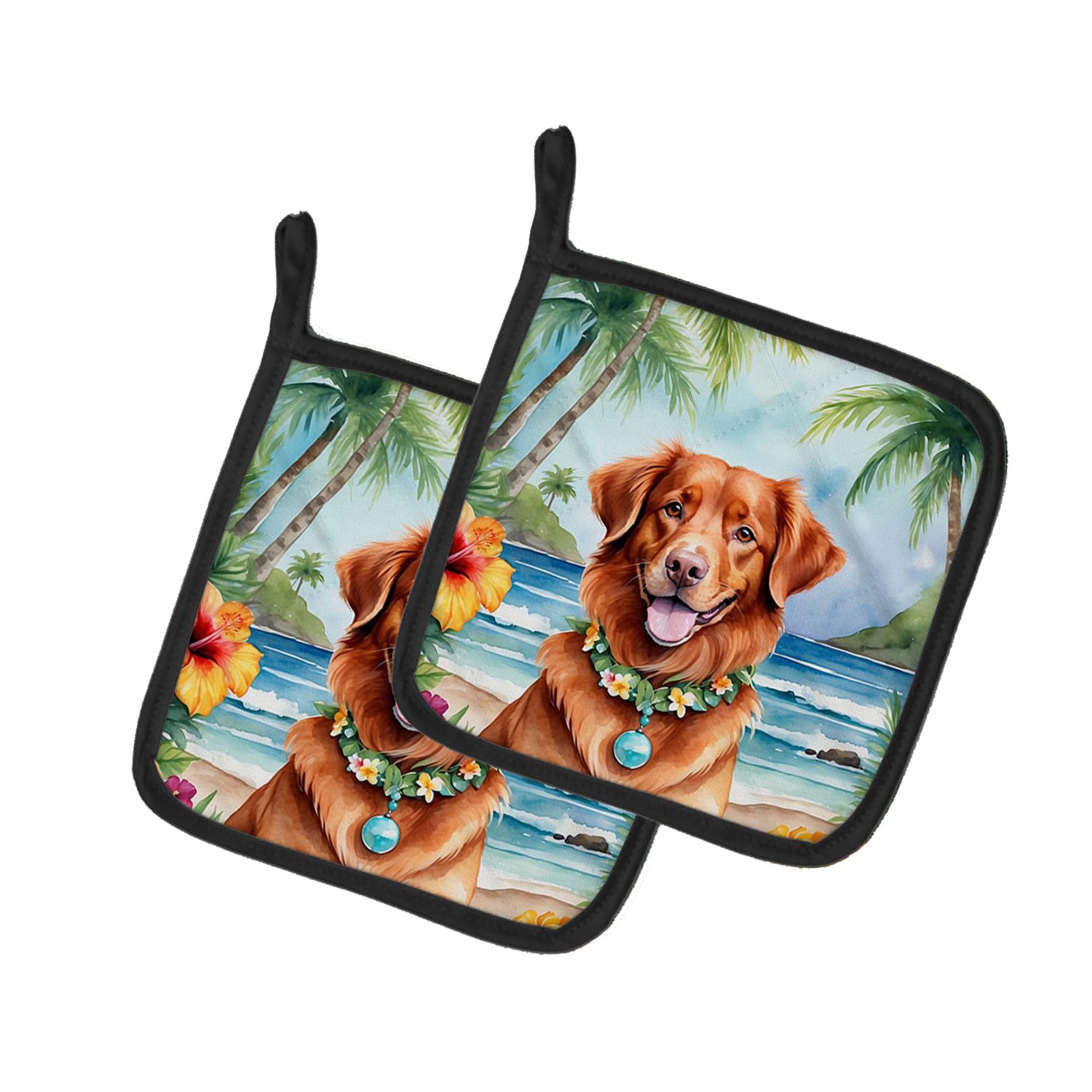 Carolines Treasures Nova Scotia Duck Tolling Retriever Luau Pair of Pot Holders Kitchen Heat Resistant Pot Holders Sets Oven Hot Pads for Cooking Baking BBQ, 7 1/2 x 7 1/2