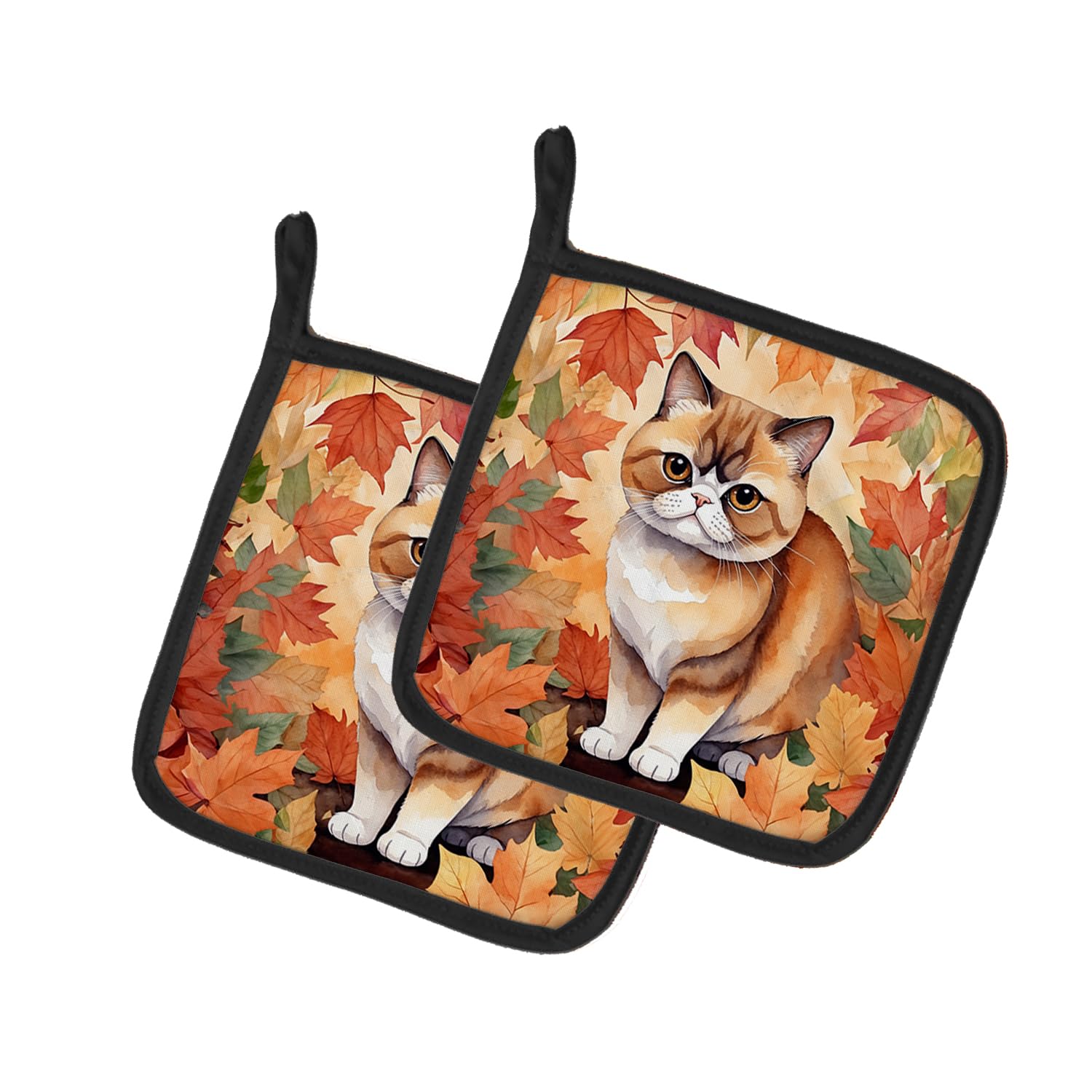Carolines Treasures Exotic Shorthair Cat in Fall Leaves Pair of Pot Holders Kitchen Heat Resistant Pot Holders Sets Oven Hot Pads for Cooking Baking BBQ, 7 1/2 x 7 1/2