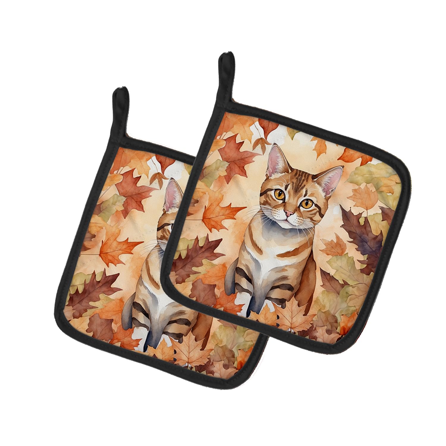 Carolines Treasures German Rex Cat in Fall Leaves Pair of Pot Holders Kitchen Heat Resistant Pot Holders Sets Oven Hot Pads for Cooking Baking BBQ, 7 1/2 x 7 1/2