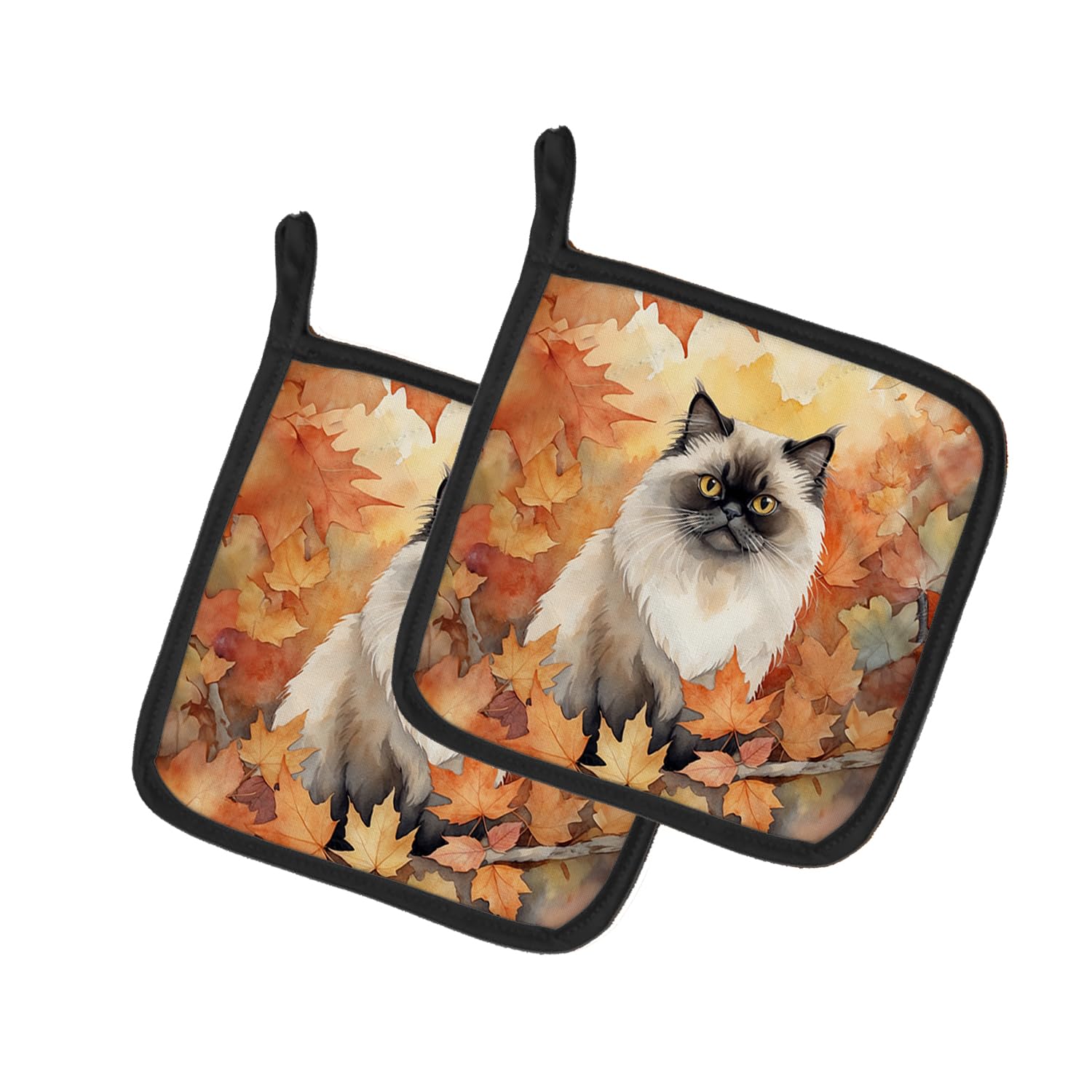 Carolines Treasures Himalayan Cat in Fall Leaves Pair of Pot Holders Kitchen Heat Resistant Pot Holders Sets Oven Hot Pads for Cooking Baking BBQ, 7 1/2 x 7 1/2