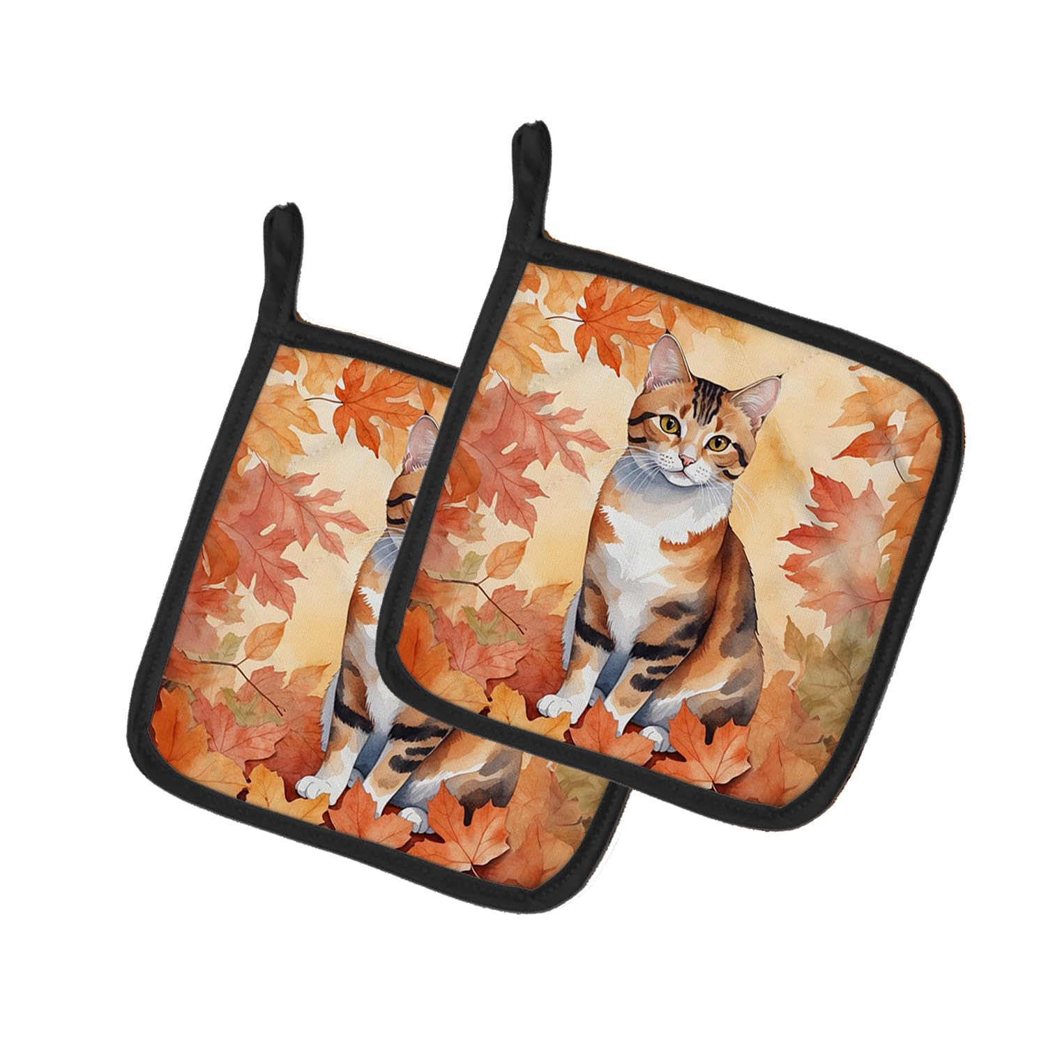 Carolines Treasures Korean Bobtail Cat in Fall Leaves Pair of Pot Holders Kitchen Heat Resistant Pot Holders Sets Oven Hot Pads for Cooking Baking BBQ, 7 1/2 x 7 1/2