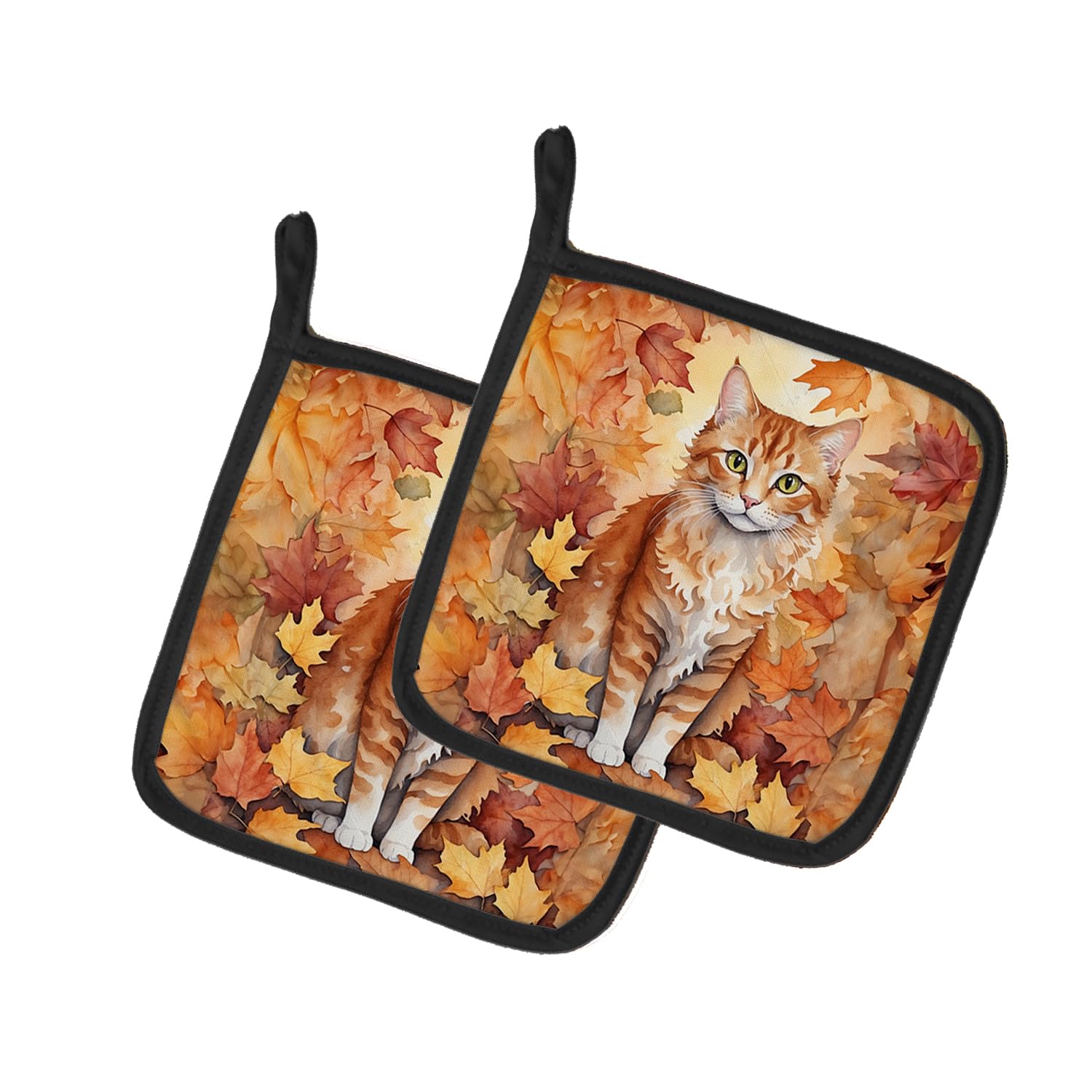 Carolines Treasures La Perm Cat in Fall Leaves Pair of Pot Holders Kitchen Heat Resistant Pot Holders Sets Oven Hot Pads for Cooking Baking BBQ, 7 1/2 x 7 1/2