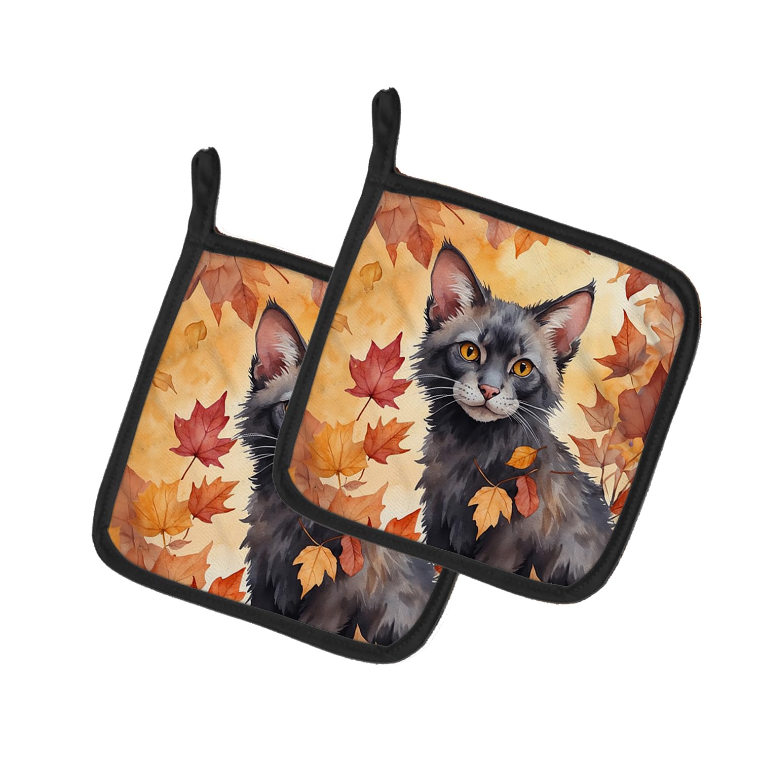 Carolines Treasures Lykoi Cat in Fall Leaves Pair of Pot Holders Kitchen Heat Resistant Pot Holders Sets Oven Hot Pads for Cooking Baking BBQ, 7 1/2 x 7 1/2