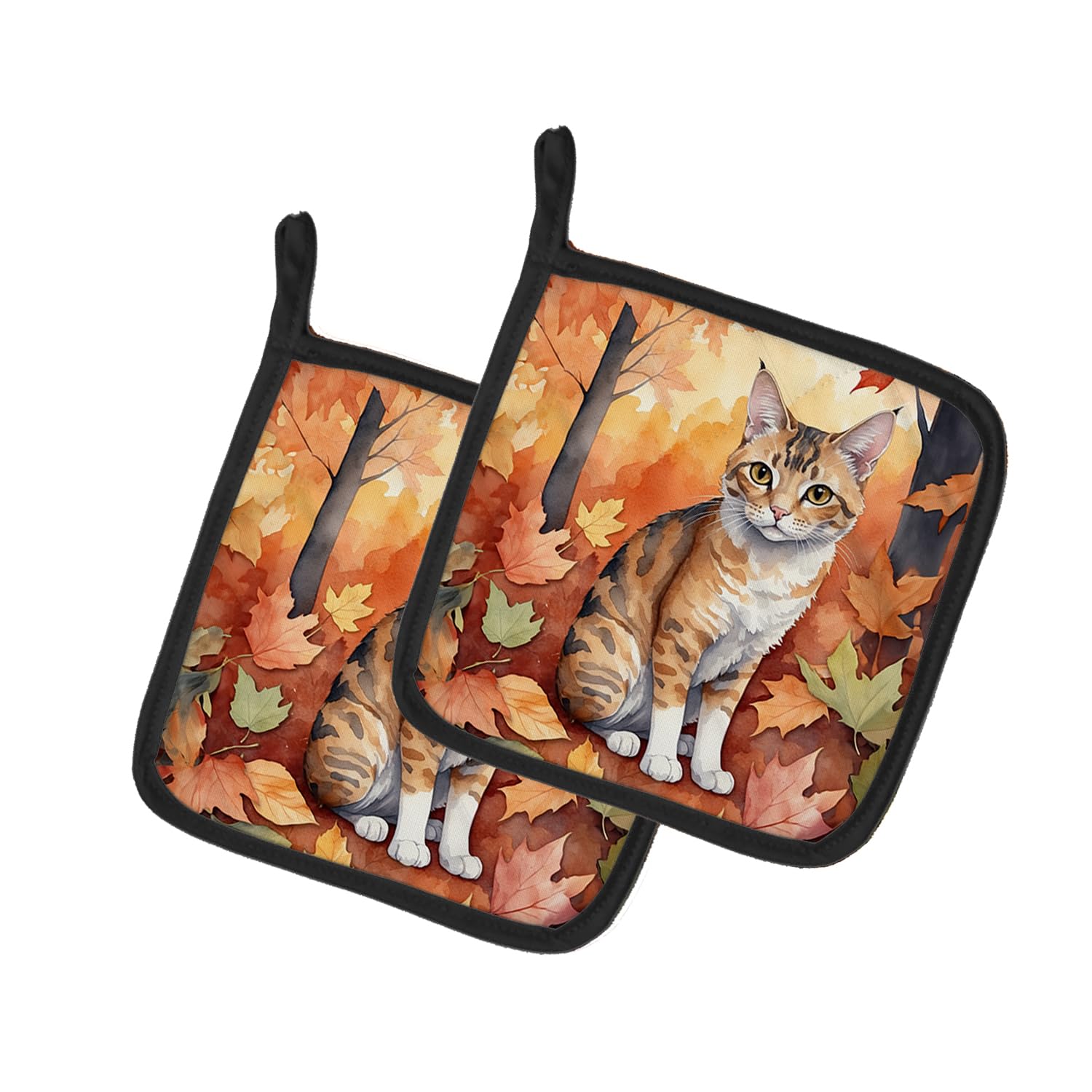 Carolines Treasures Oregon Rex Cat in Fall Leaves Pair of Pot Holders Kitchen Heat Resistant Pot Holders Sets Oven Hot Pads for Cooking Baking BBQ, 7 1/2 x 7 1/2