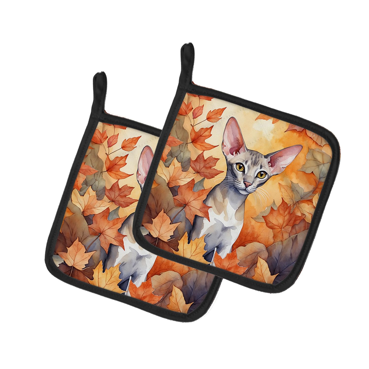 Carolines Treasures Oriental Shorthair Cat in Fall Leaves Pair of Pot Holders Kitchen Heat Resistant Pot Holders Sets Oven Hot Pads for Cooking Baking BBQ, 7 1/2 x 7 1/2