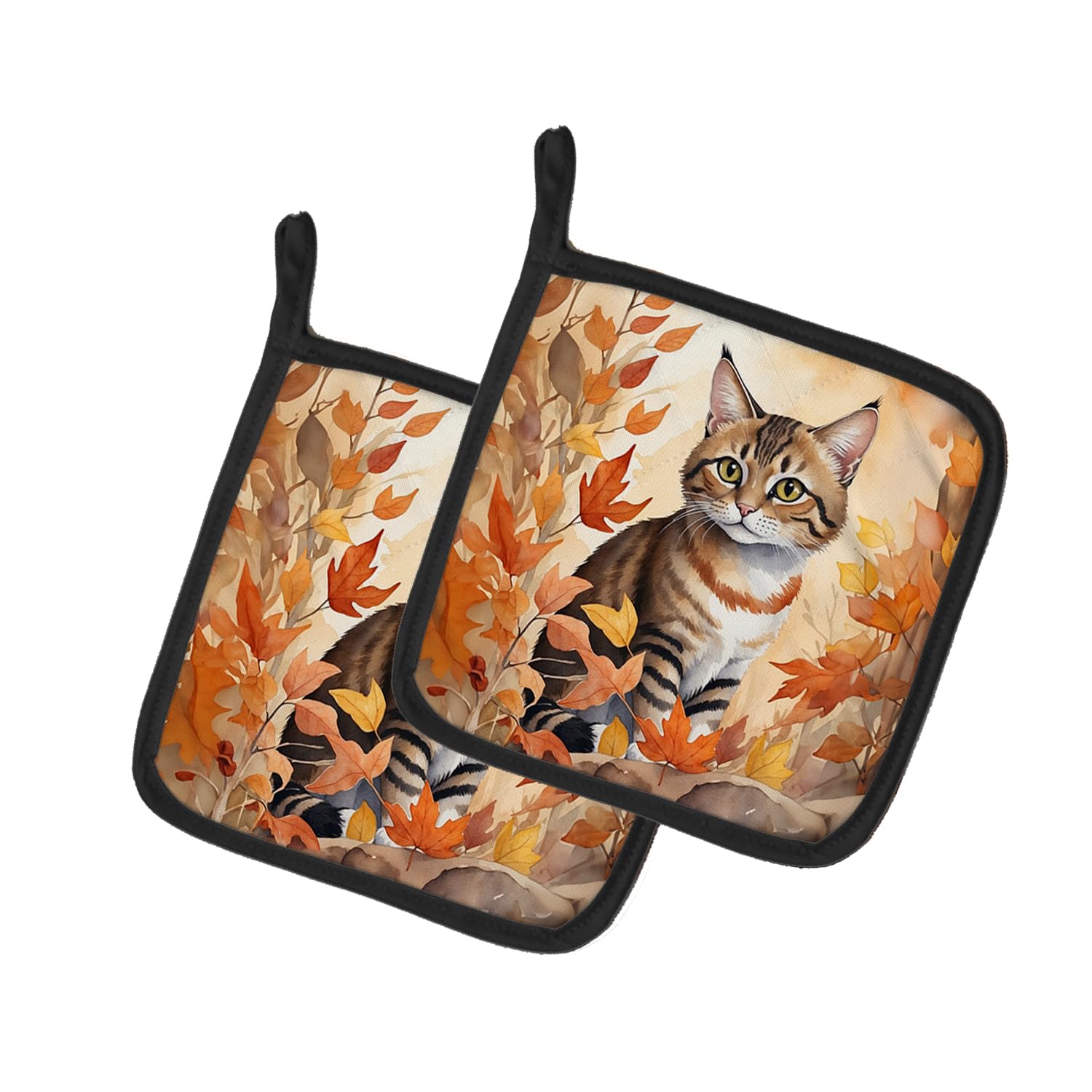 Carolines Treasures Owyhee Bob Cat in Fall Leaves Pair of Pot Holders Kitchen Heat Resistant Pot Holders Sets Oven Hot Pads for Cooking Baking BBQ, 7 1/2 x 7 1/2