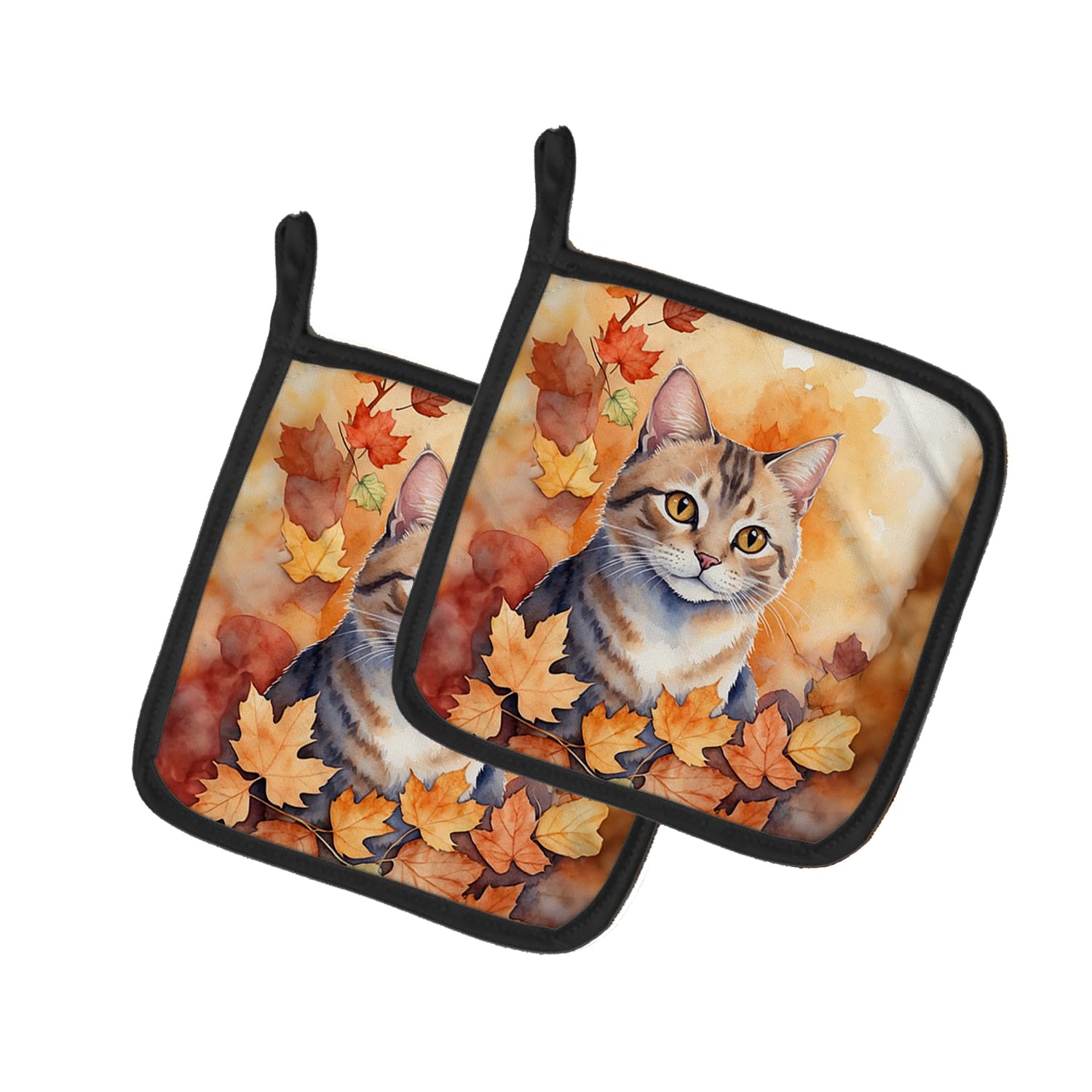 Carolines Treasures Raas Cat in Fall Leaves Pair of Pot Holders Kitchen Heat Resistant Pot Holders Sets Oven Hot Pads for Cooking Baking BBQ, 7 1/2 x 7 1/2
