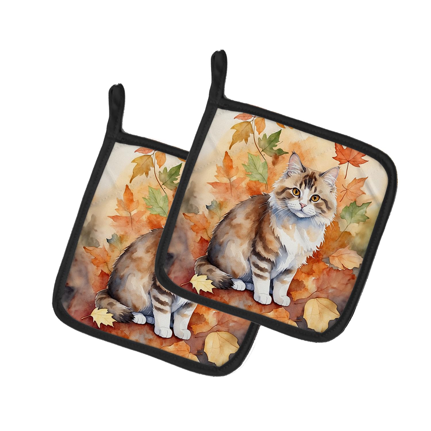 Carolines Treasures Ragamuffin Cat in Fall Leaves Pair of Pot Holders Kitchen Heat Resistant Pot Holders Sets Oven Hot Pads for Cooking Baking BBQ, 7 1/2 x 7 1/2