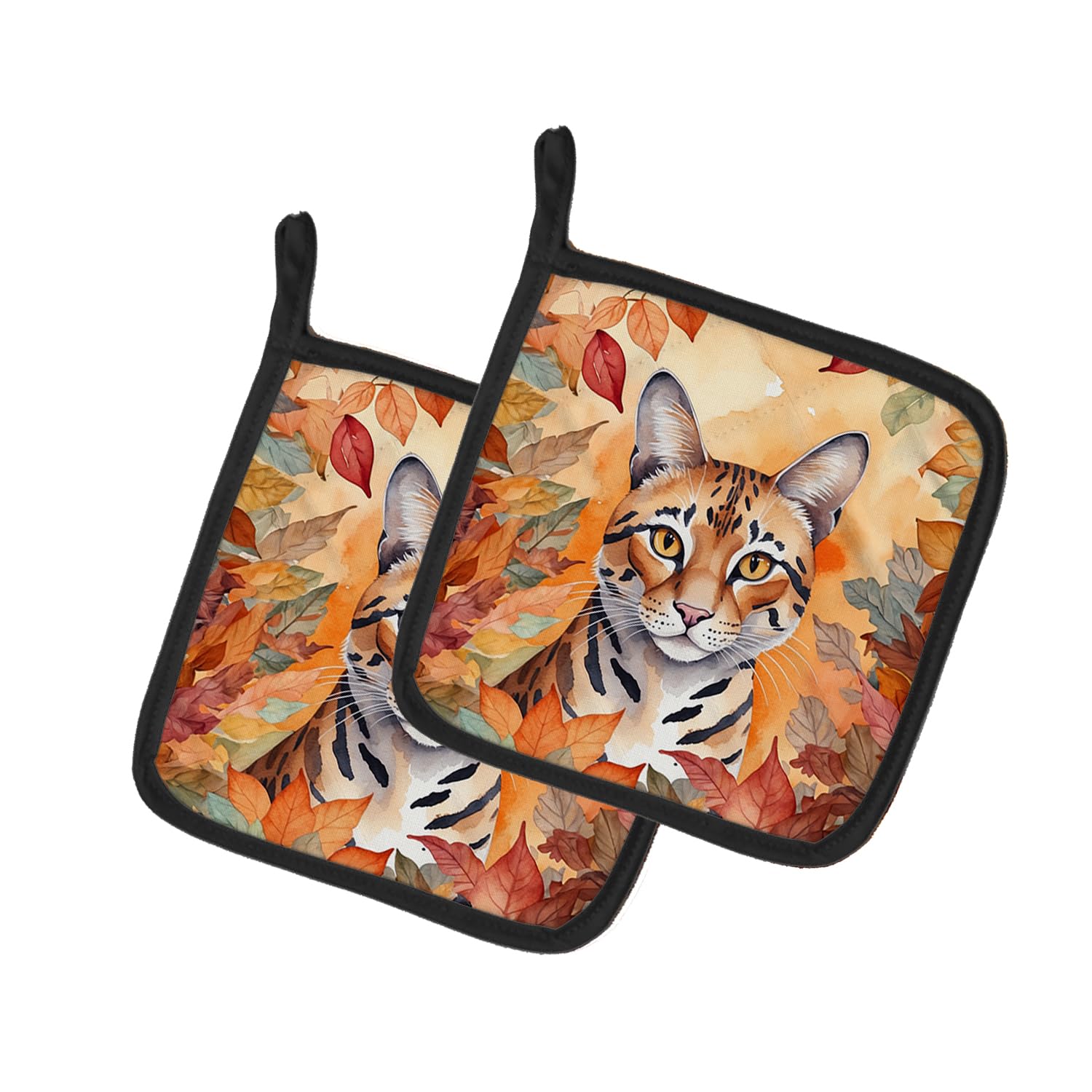 Carolines Treasures Safari Cat in Fall Leaves Pair of Pot Holders Kitchen Heat Resistant Pot Holders Sets Oven Hot Pads for Cooking Baking BBQ, 7 1/2 x 7 1/2