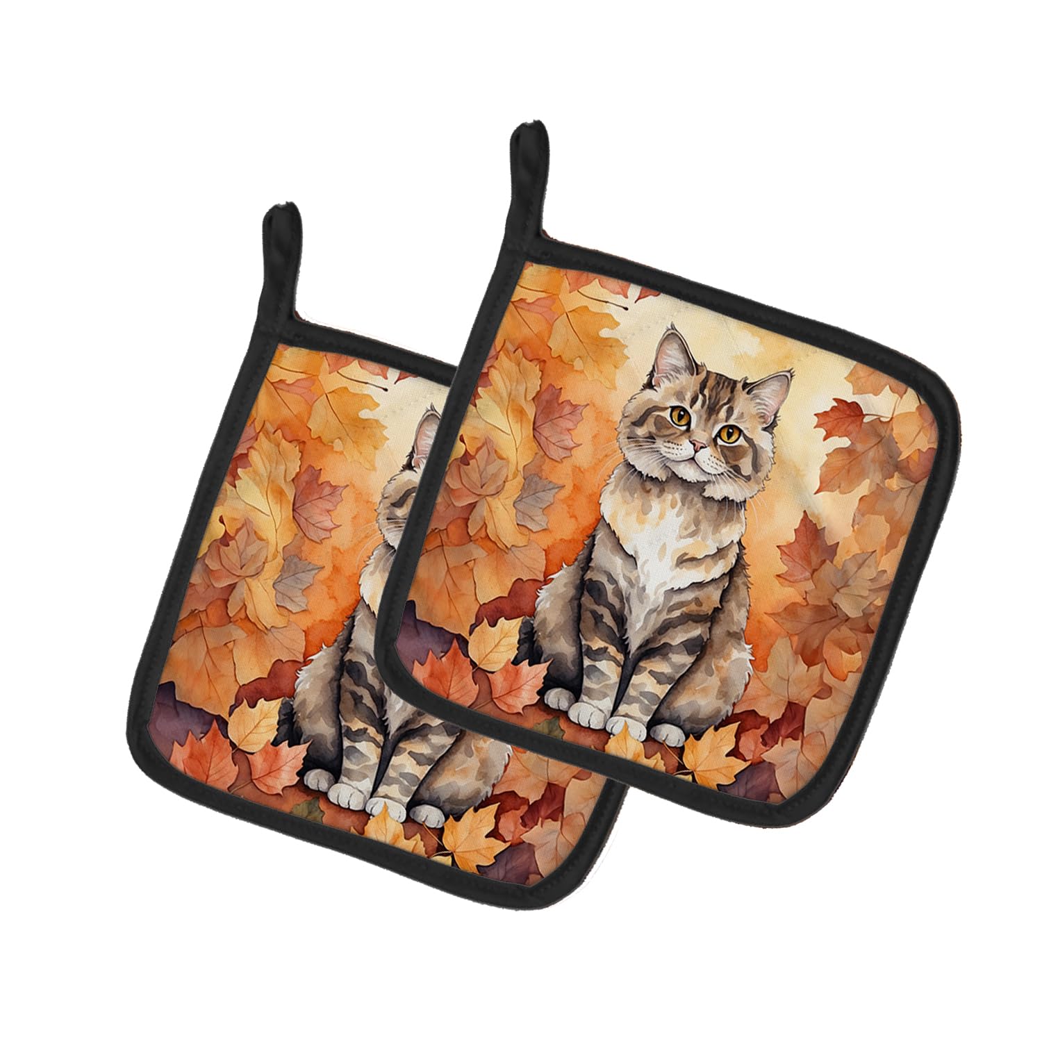 Carolines Treasures Selkirk Rex Cat in Fall Leaves Pair of Pot Holders Kitchen Heat Resistant Pot Holders Sets Oven Hot Pads for Cooking Baking BBQ, 7 1/2 x 7 1/2