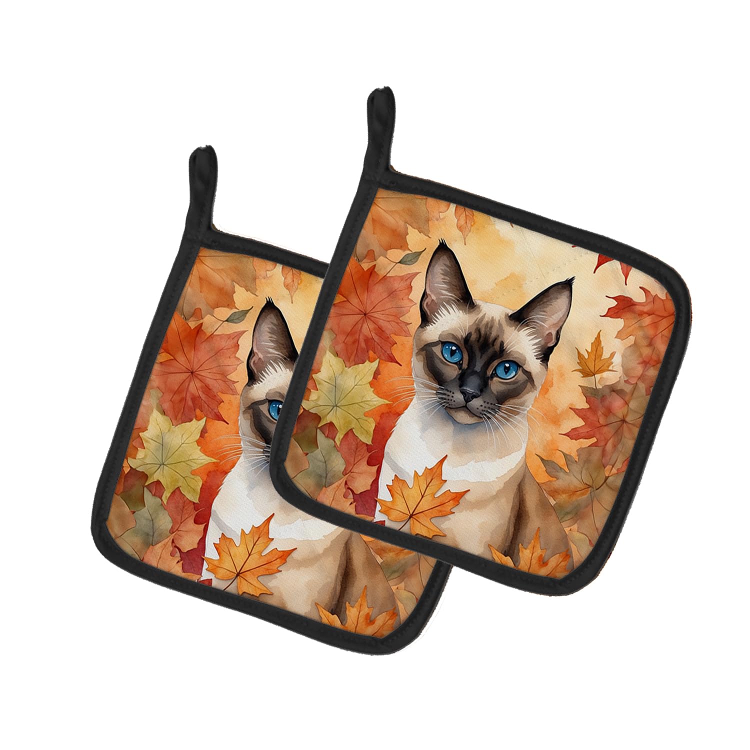 Carolines Treasures Siamese Cat in Fall Leaves Pair of Pot Holders Kitchen Heat Resistant Pot Holders Sets Oven Hot Pads for Cooking Baking BBQ, 7 1/2 x 7 1/2