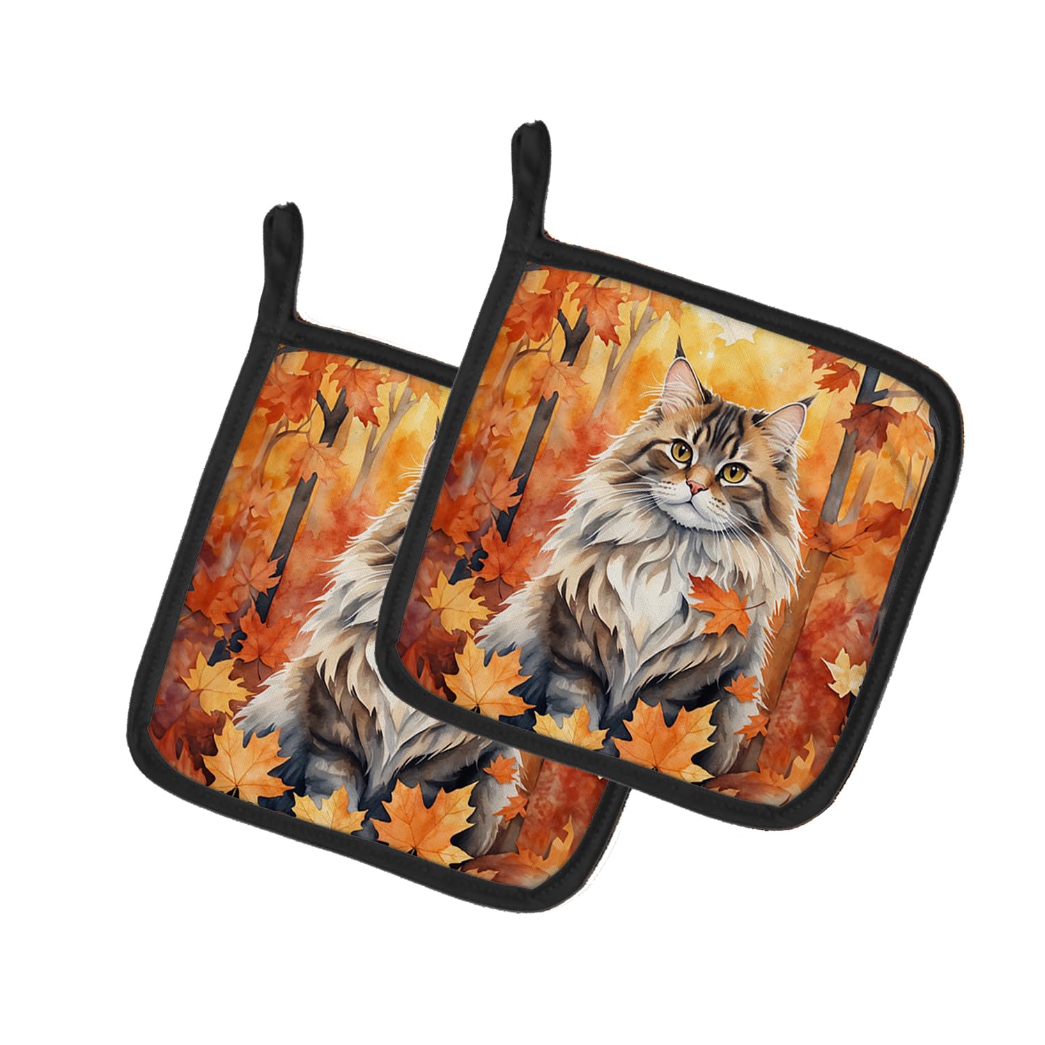 Carolines Treasures Siberian Cat in Fall Leaves Pair of Pot Holders Kitchen Heat Resistant Pot Holders Sets Oven Hot Pads for Cooking Baking BBQ, 7 1/2 x 7 1/2
