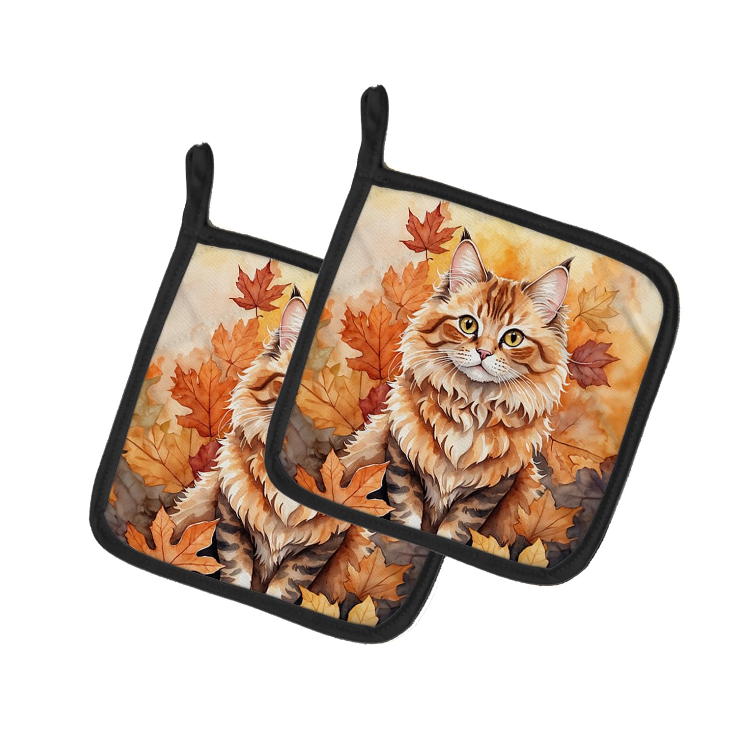 Carolines Treasures Skookum Cat in Fall Leaves Pair of Pot Holders Kitchen Heat Resistant Pot Holders Sets Oven Hot Pads for Cooking Baking BBQ, 7 1/2 x 7 1/2