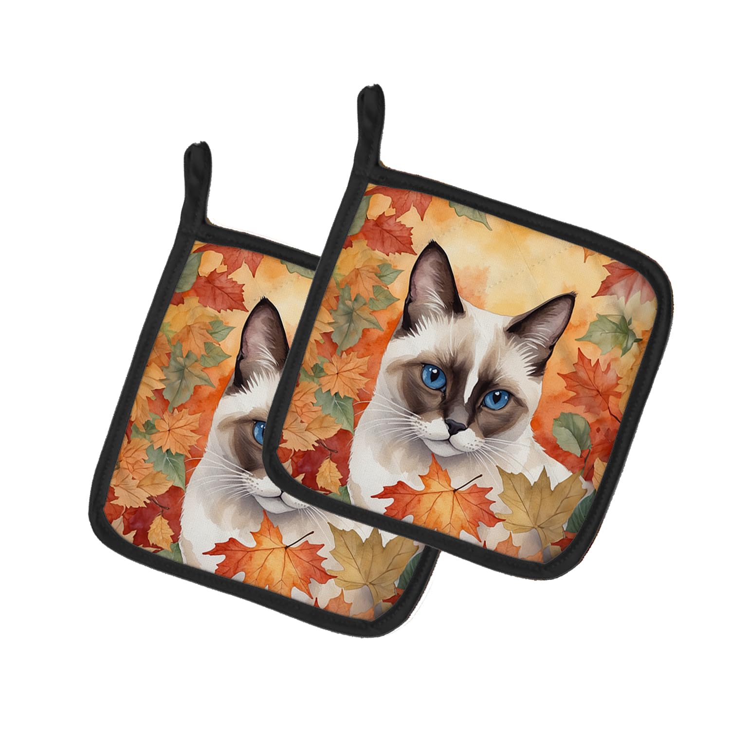 Carolines Treasures Snowshoe Cat in Fall Leaves Pair of Pot Holders Kitchen Heat Resistant Pot Holders Sets Oven Hot Pads for Cooking Baking BBQ, 7 1/2 x 7 1/2