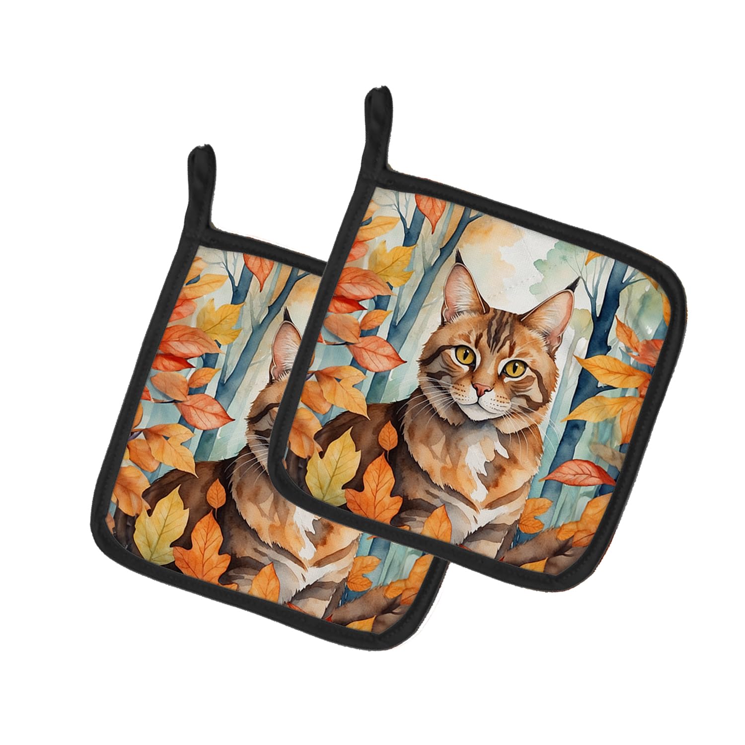 Carolines Treasures Sokoke Cat in Fall Leaves Pair of Pot Holders Kitchen Heat Resistant Pot Holders Sets Oven Hot Pads for Cooking Baking BBQ, 7 1/2 x 7 1/2