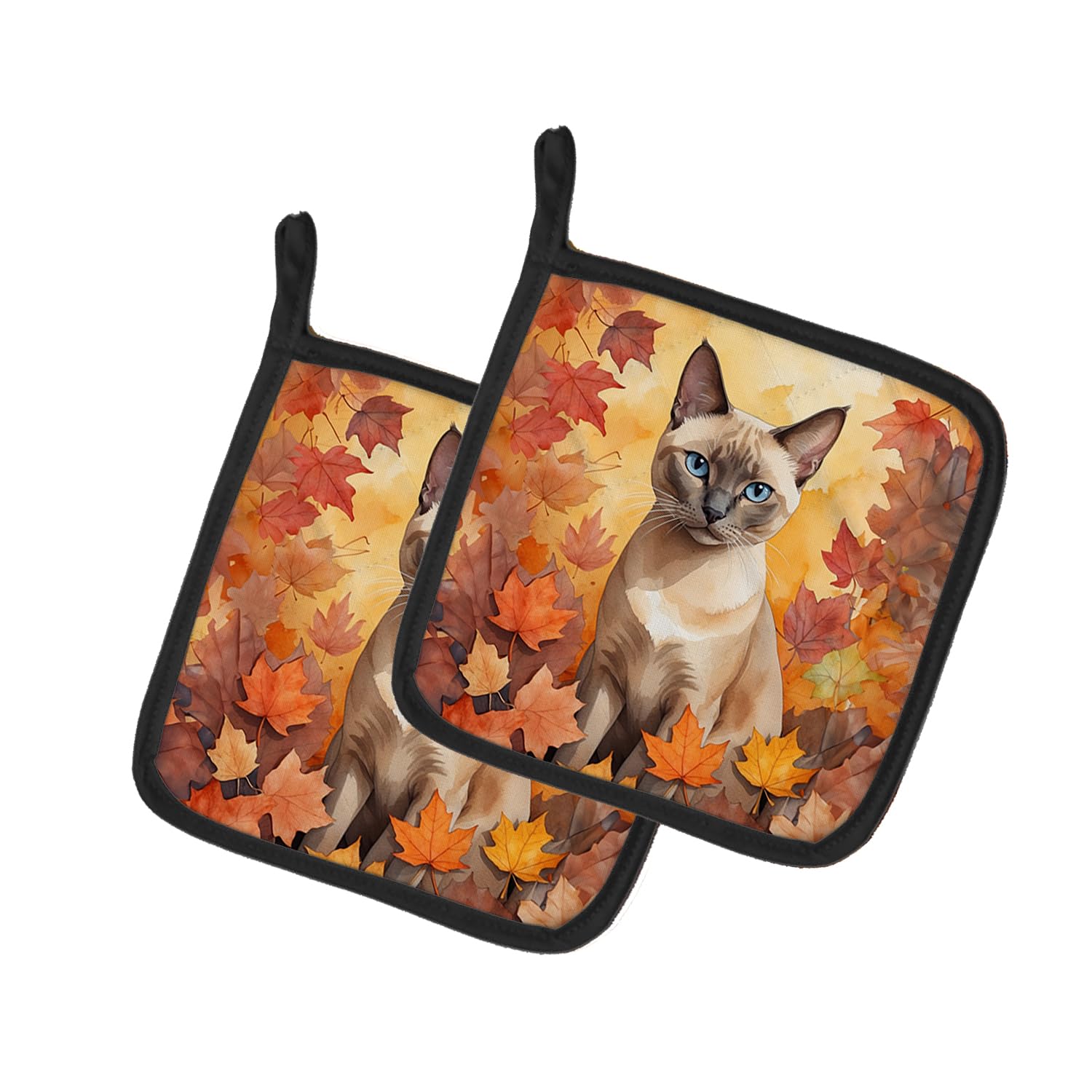 Carolines Treasures Tonkinese Cat in Fall Leaves Pair of Pot Holders Kitchen Heat Resistant Pot Holders Sets Oven Hot Pads for Cooking Baking BBQ, 7 1/2 x 7 1/2