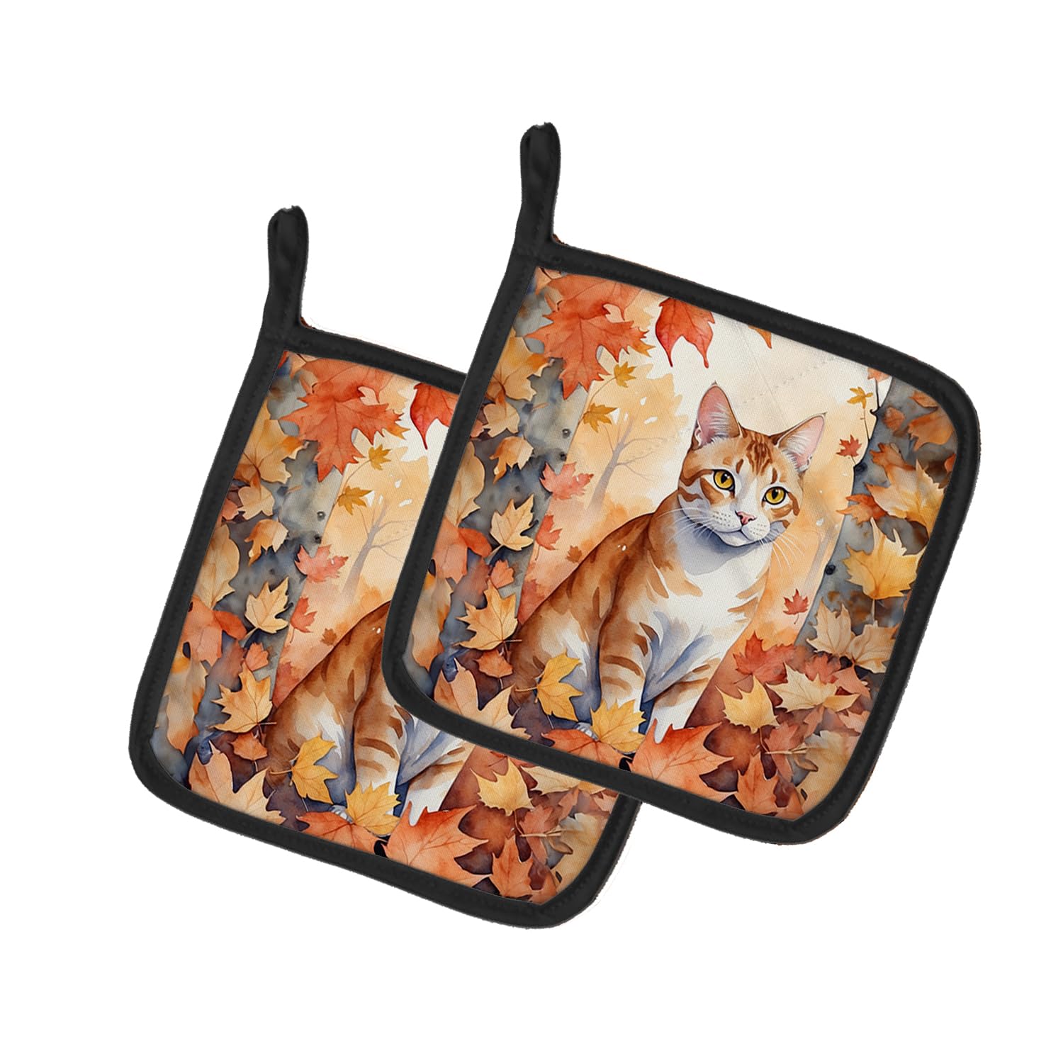 Carolines Treasures Ural Rex Cat in Fall Leaves Pair of Pot Holders Kitchen Heat Resistant Pot Holders Sets Oven Hot Pads for Cooking Baking BBQ, 7 1/2 x 7 1/2