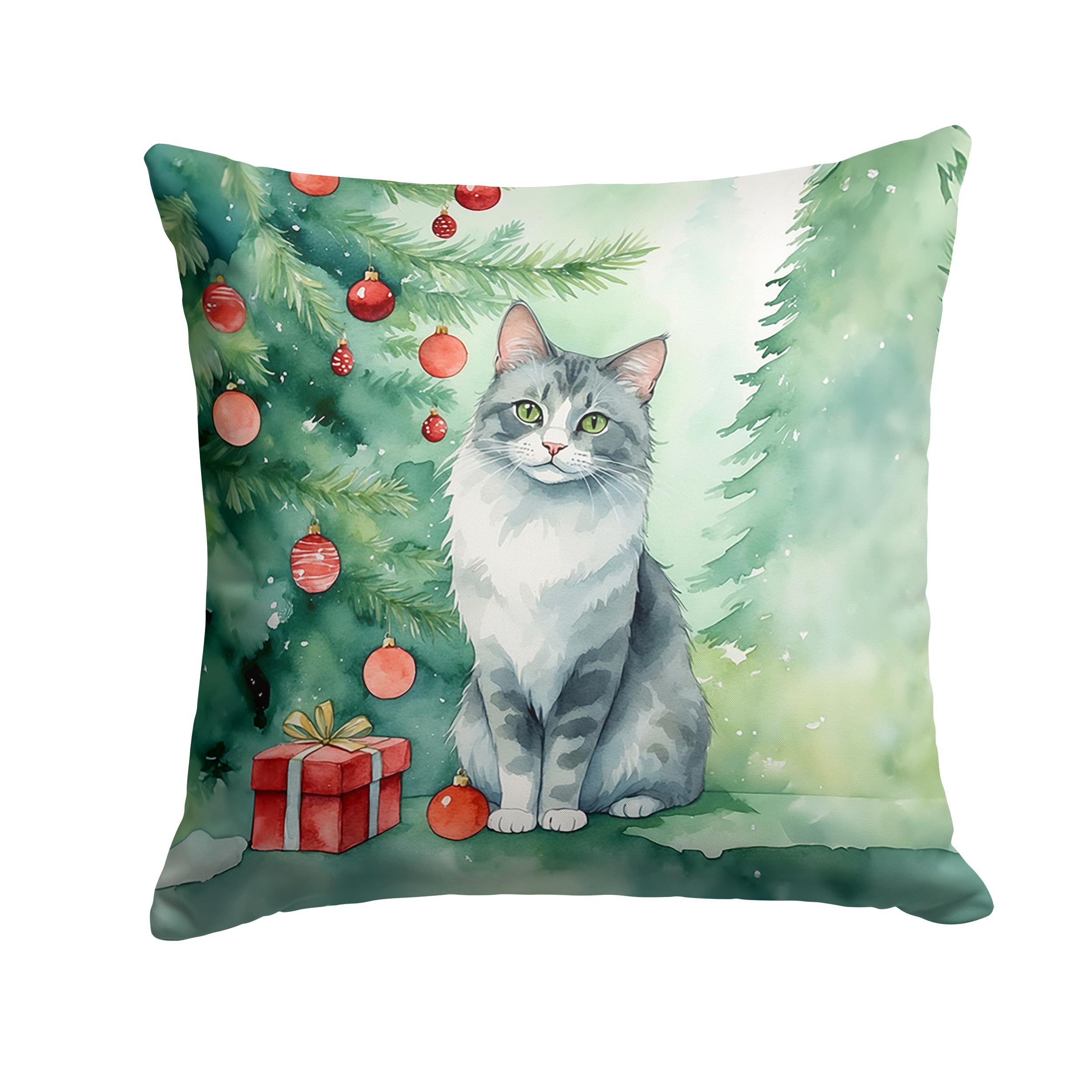 Carolines Treasures Australian Mist Cat by The Christmas Tree Throw Pillow Machine Washable, Indoor Outdoor Decorative Pillow for Couch, Bed or Patio, 18Hx18W