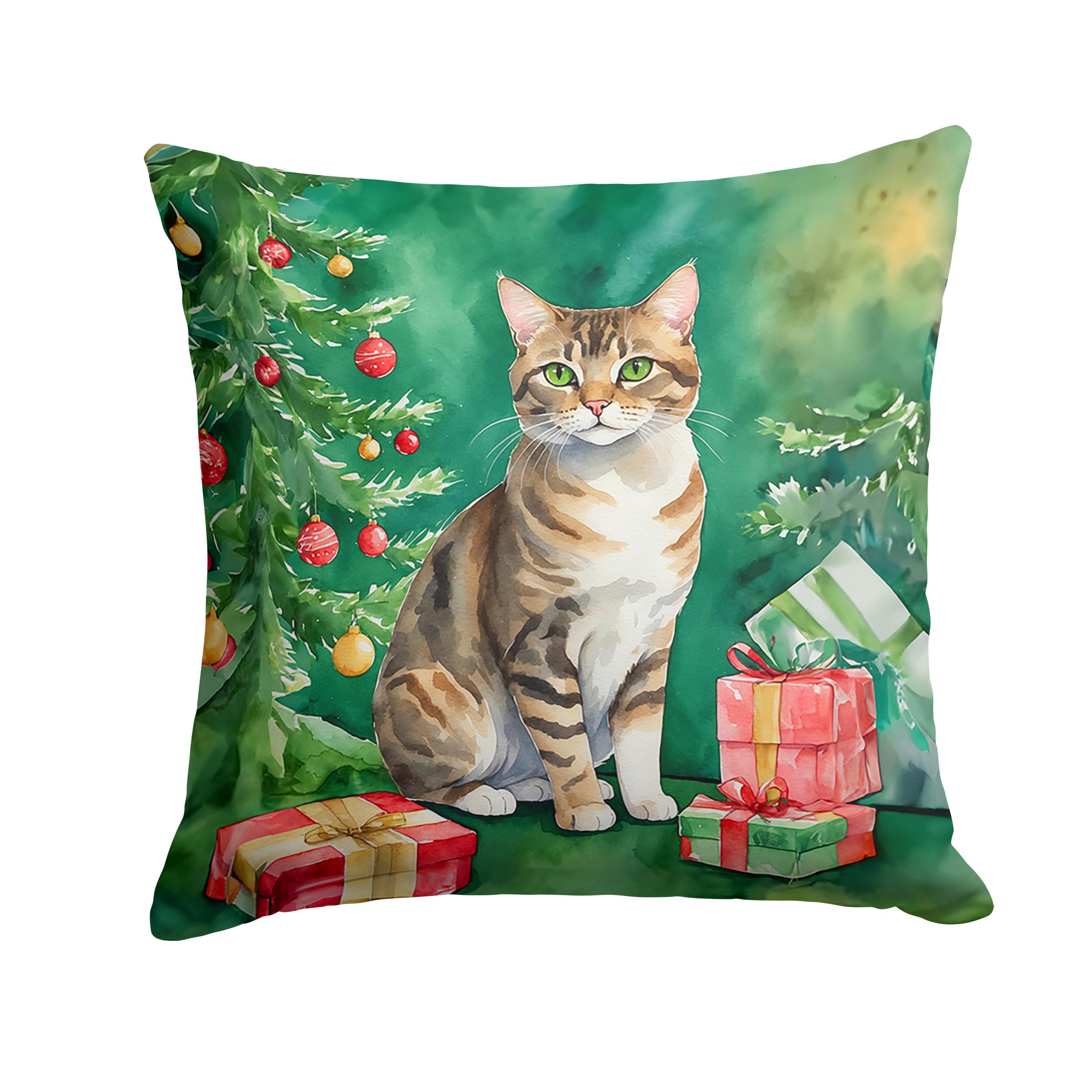 Carolines Treasures California Spangled Cat by The Christmas Tree Throw Pillow Machine Washable, Indoor Outdoor Decorative Pillow for Couch, Bed or Patio, 18Hx18W