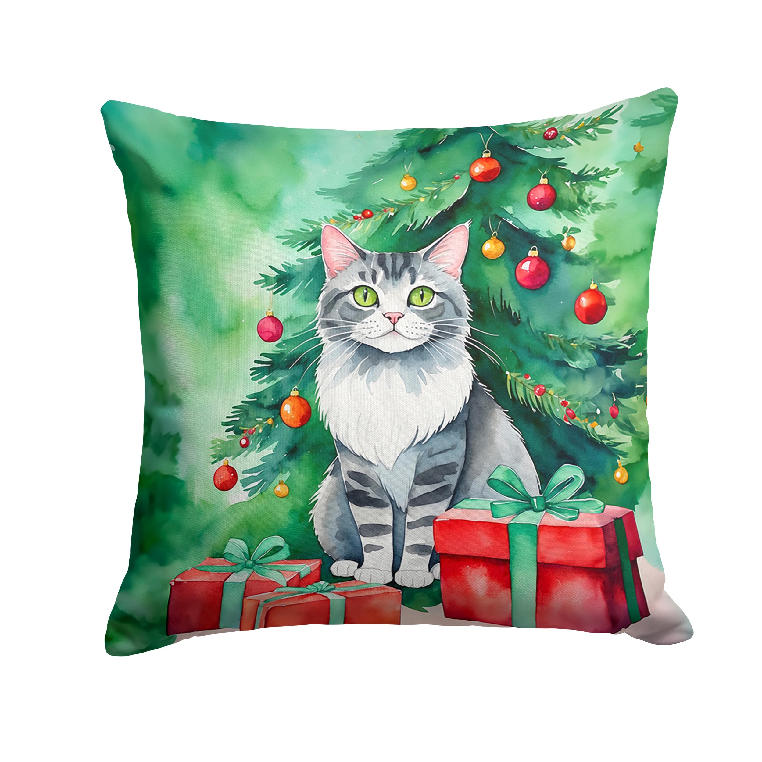Carolines Treasures Foldex Exotic Fold Cat by The Christmas Tree Throw Pillow Machine Washable, Indoor Outdoor Decorative Pillow for Couch, Bed or Patio, 18Hx18W