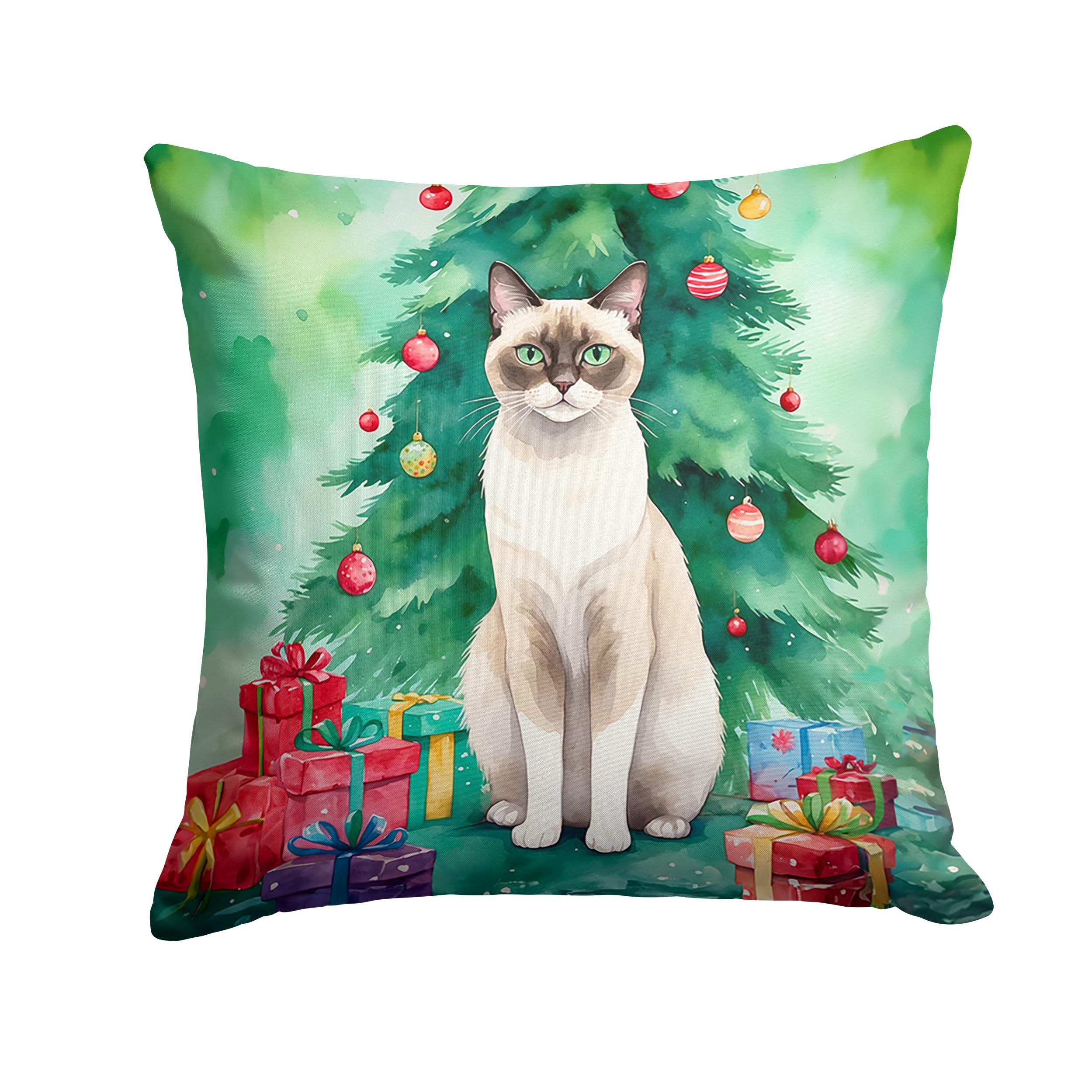 Carolines Treasures Snowshoe Cat by The Christmas Tree Throw Pillow Machine Washable, Indoor Outdoor Decorative Pillow for Couch, Bed or Patio, 18Hx18W