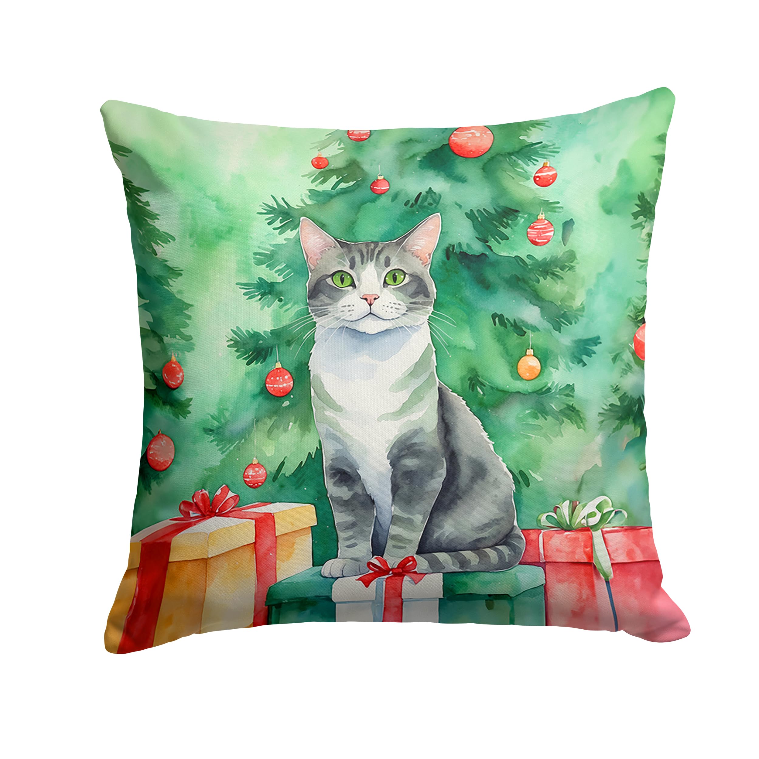Carolines Treasures Ural Rex Cat by The Christmas Tree Throw Pillow Machine Washable, Indoor Outdoor Decorative Pillow for Couch, Bed or Patio, 18Hx18W