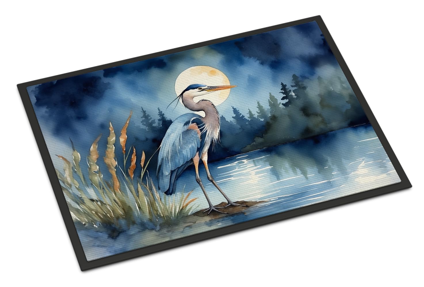 Carolines Treasures Blue Heron Under the Moonlight Doormat Front Door Mat Indoor Outdoor Rugs for Entryway, Non Slip Washable Low Pile, 18H X 27W