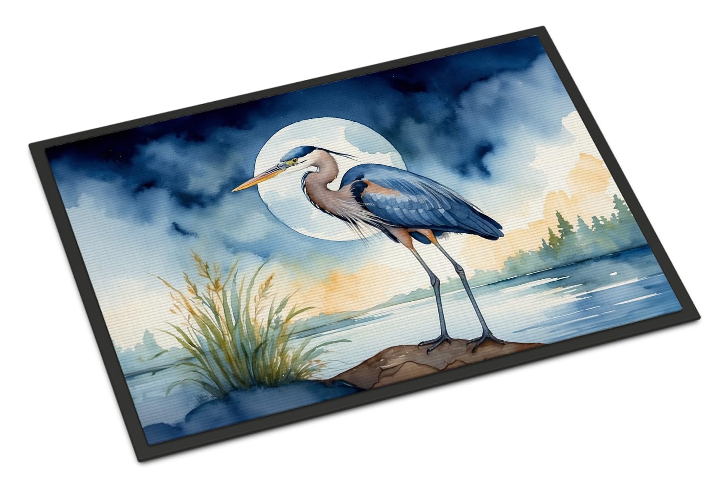Carolines Treasures Blue Heron Under the Moonlight Doormat Front Door Mat Indoor Outdoor Rugs for Entryway, Non Slip Washable Low Pile, 18H X 27W