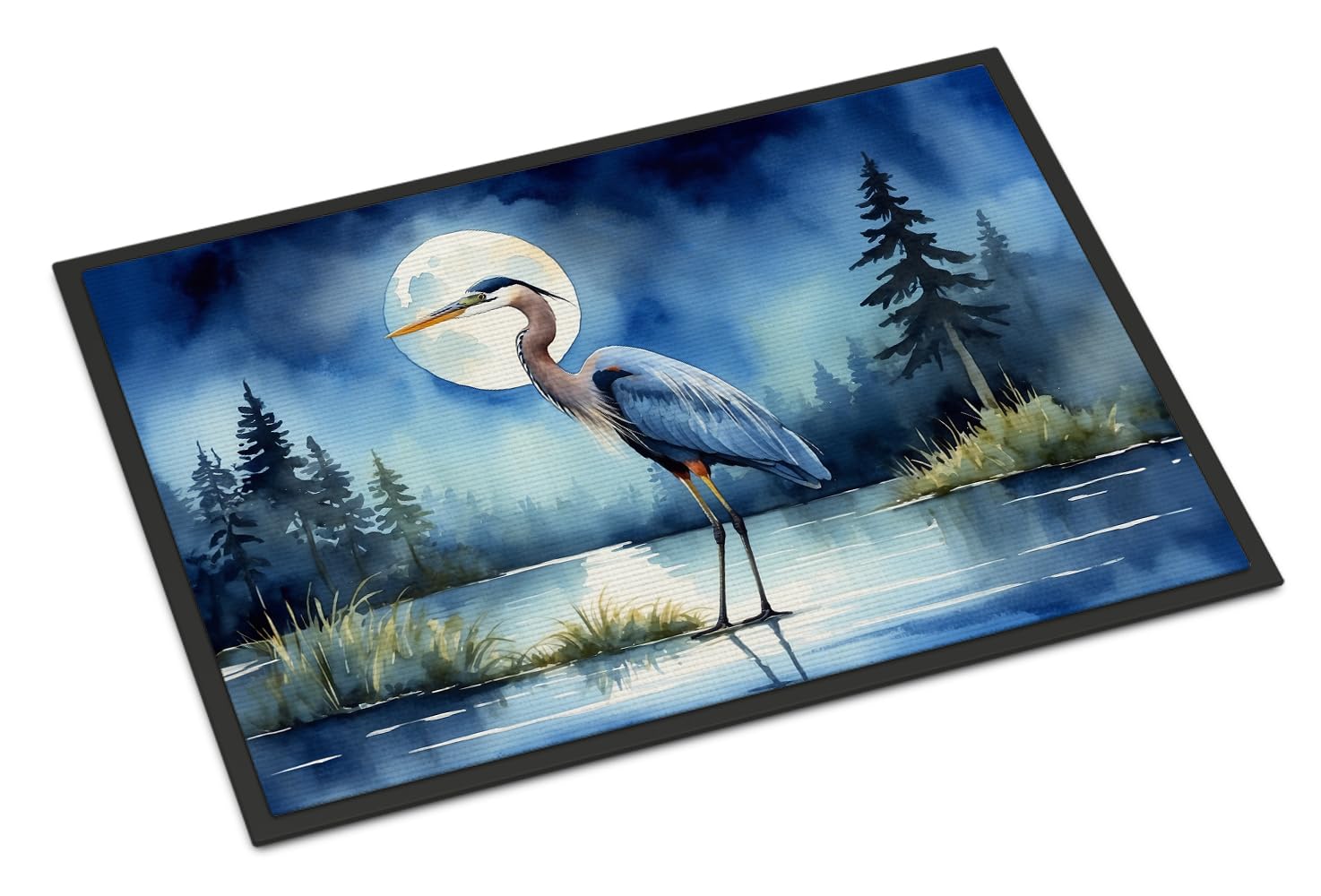 Carolines Treasures Blue Heron Under the Moonlight Doormat Front Door Mat Indoor Outdoor Rugs for Entryway, Non Slip Washable Low Pile, 18H X 27W